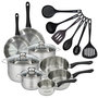 Voir la diapositive 1 : Fackelmann Set 2 poêles 20 24 cm 3 casseroles 12 16 20 cm, 3 faitouts 16, 20 et 24 cm en inox et 6 ustensiles RPET Fackelmann Geneva