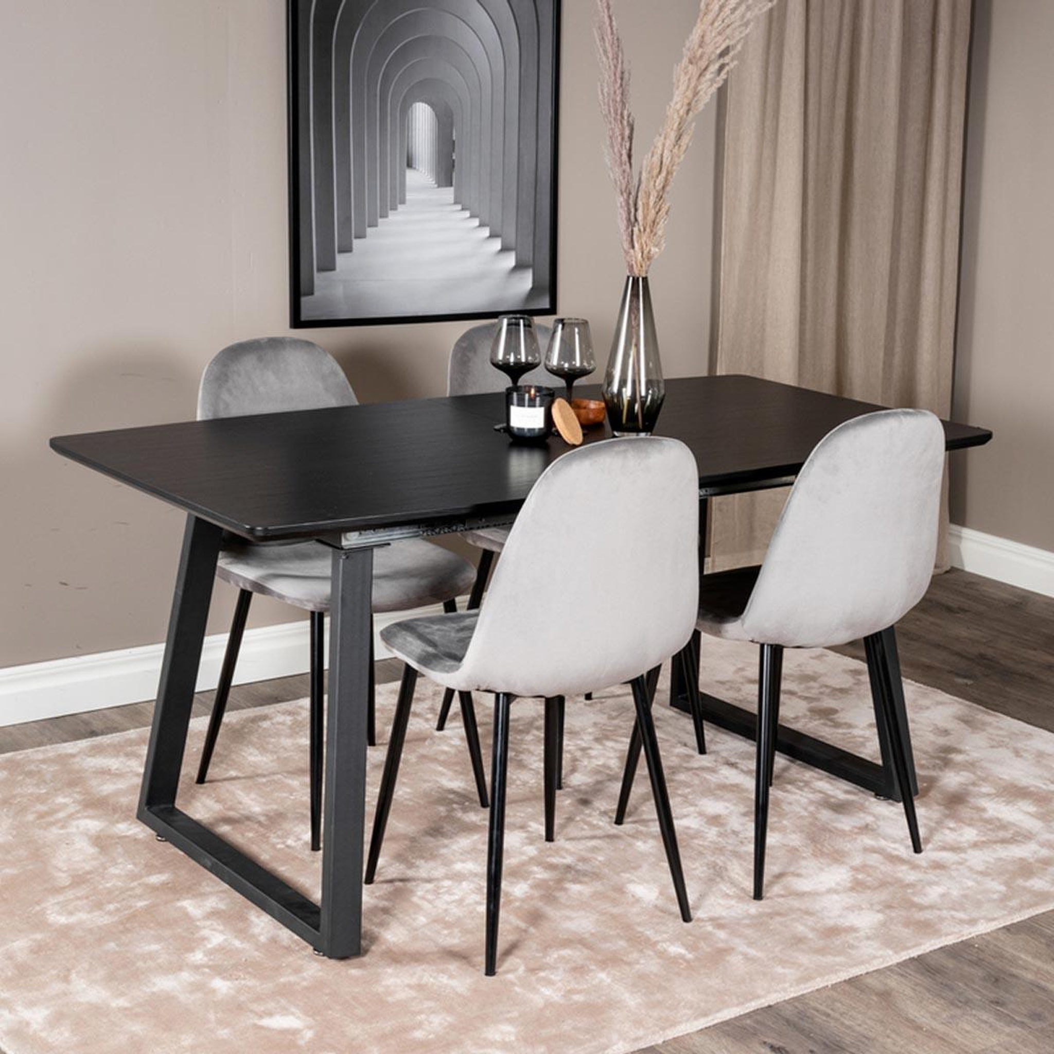 Voir la diapositive 6 : Paris Prix Ensemble table à manger extensible & 4 chaises  inca & polar  160-200cm noir & gris