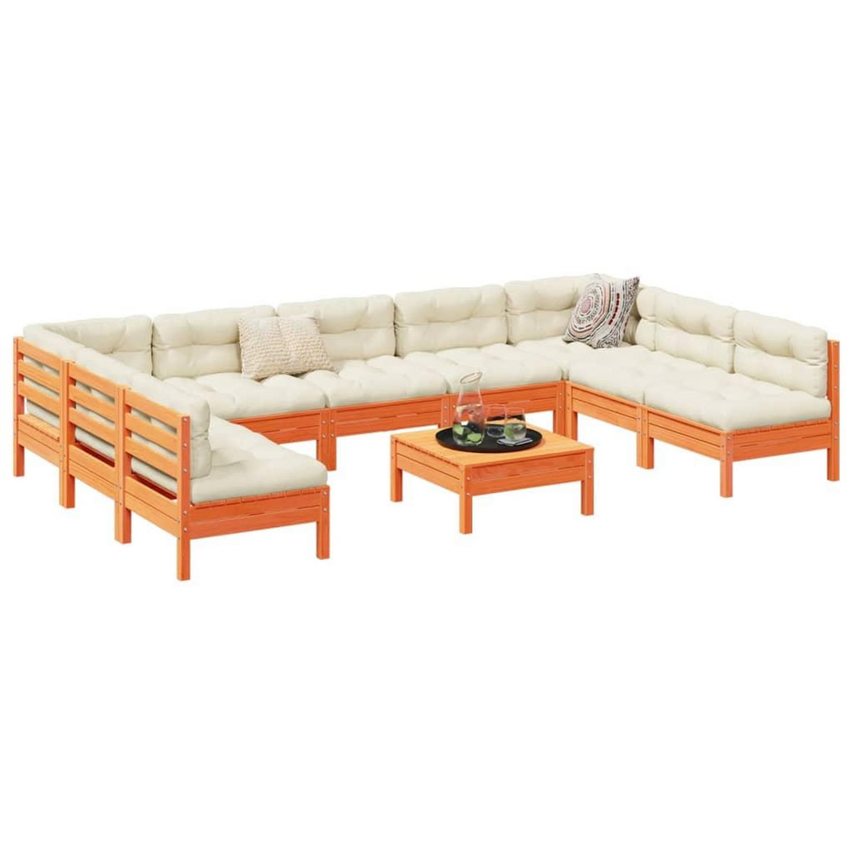 VIDAXL Salon de jardin 10pcs avec coussins cire marron bois pin massif