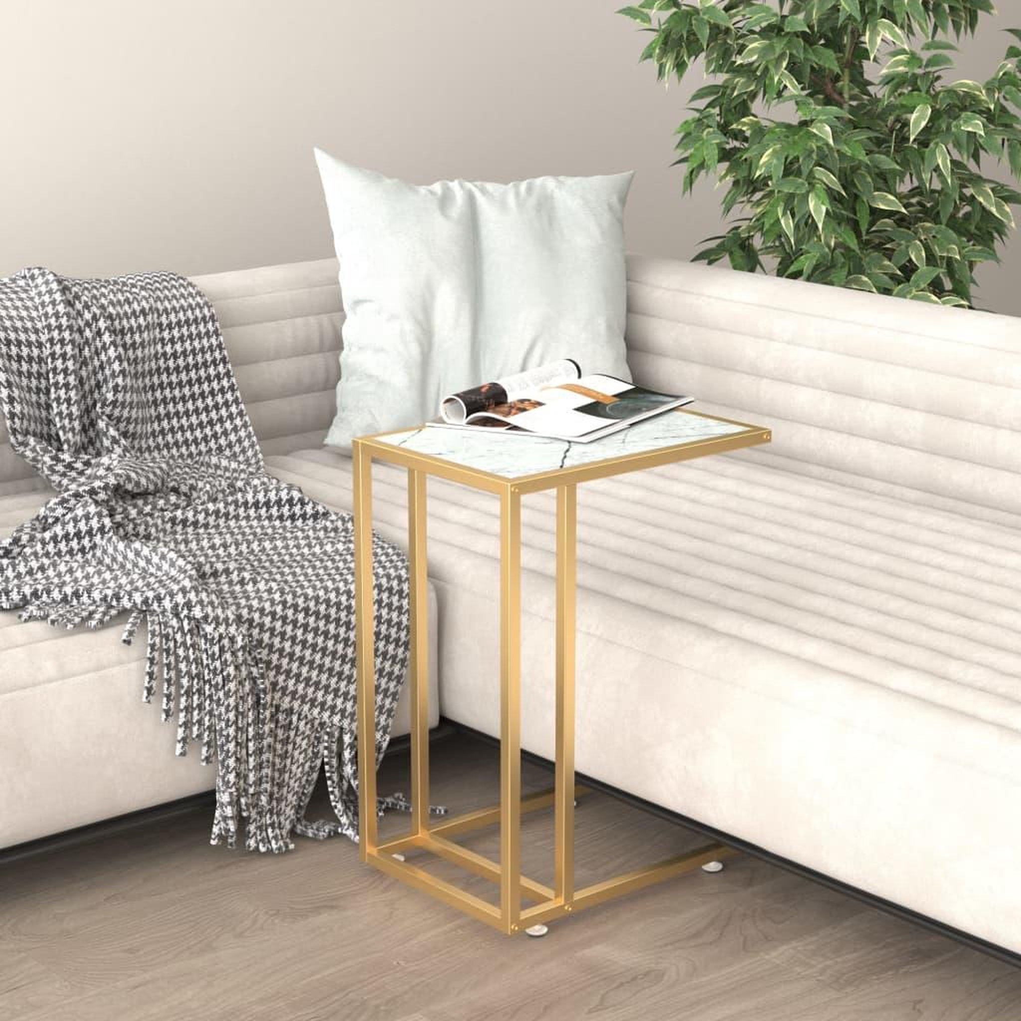 VIDAXL Table d'appoint ordinateur Marbre blanc 50x35x65cm Verre trempe