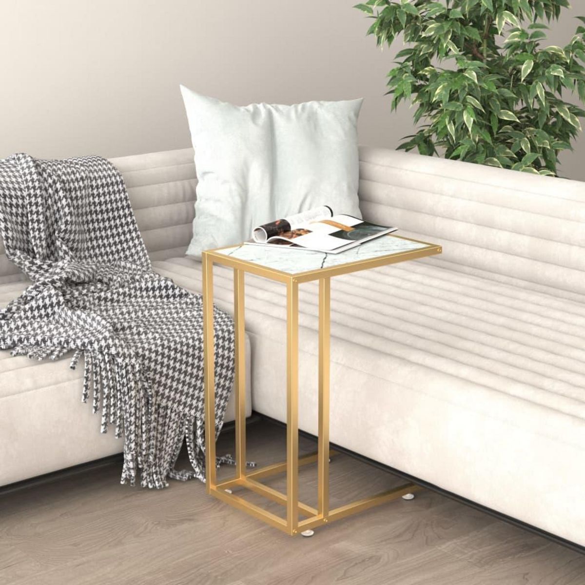 VIDAXL Table d'appoint ordinateur Marbre blanc 50x35x65cm Verre trempe