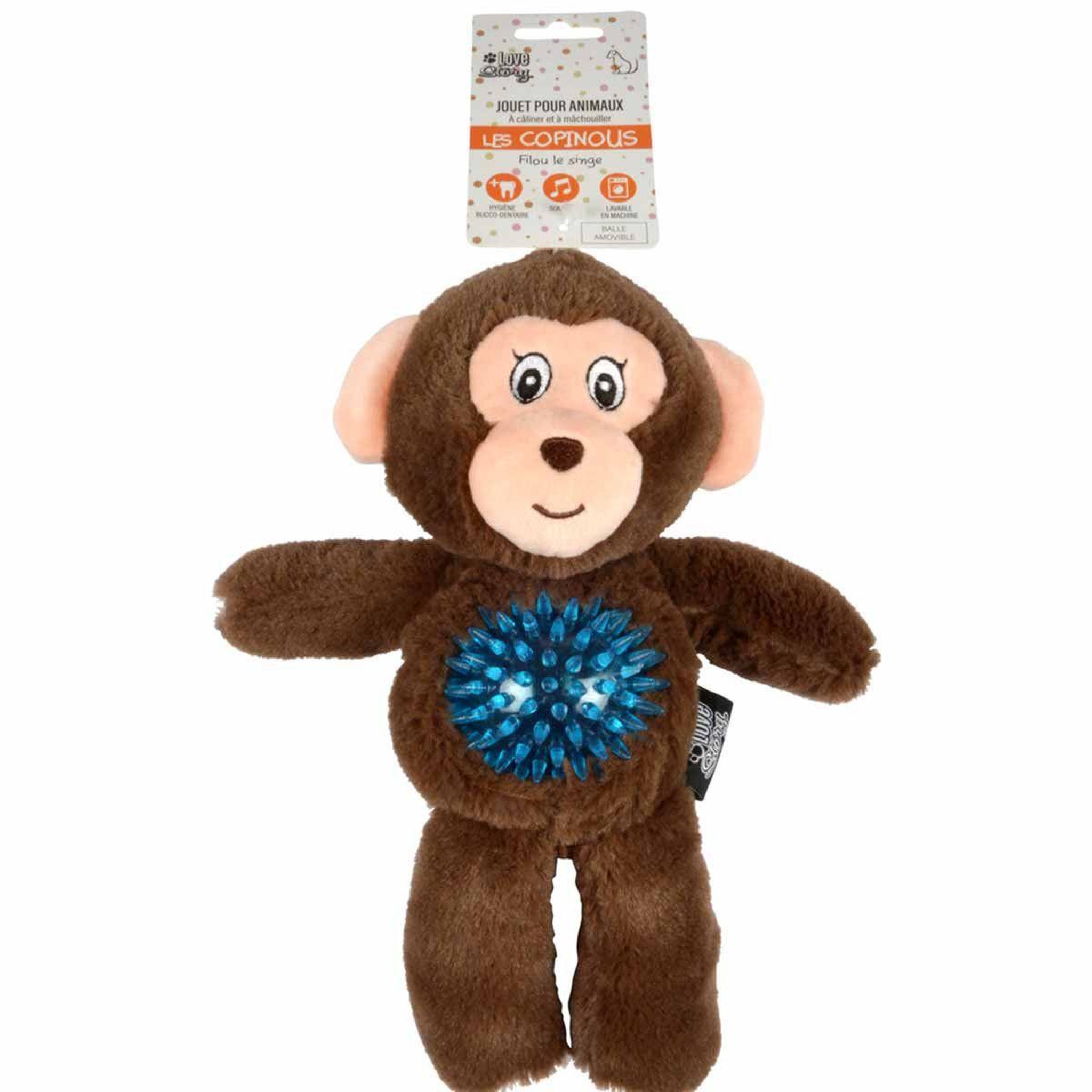Voir la diapositive 4 : LOVE STORY Jouet pour Chien Sonore  Filou le Singe  27cm Marron