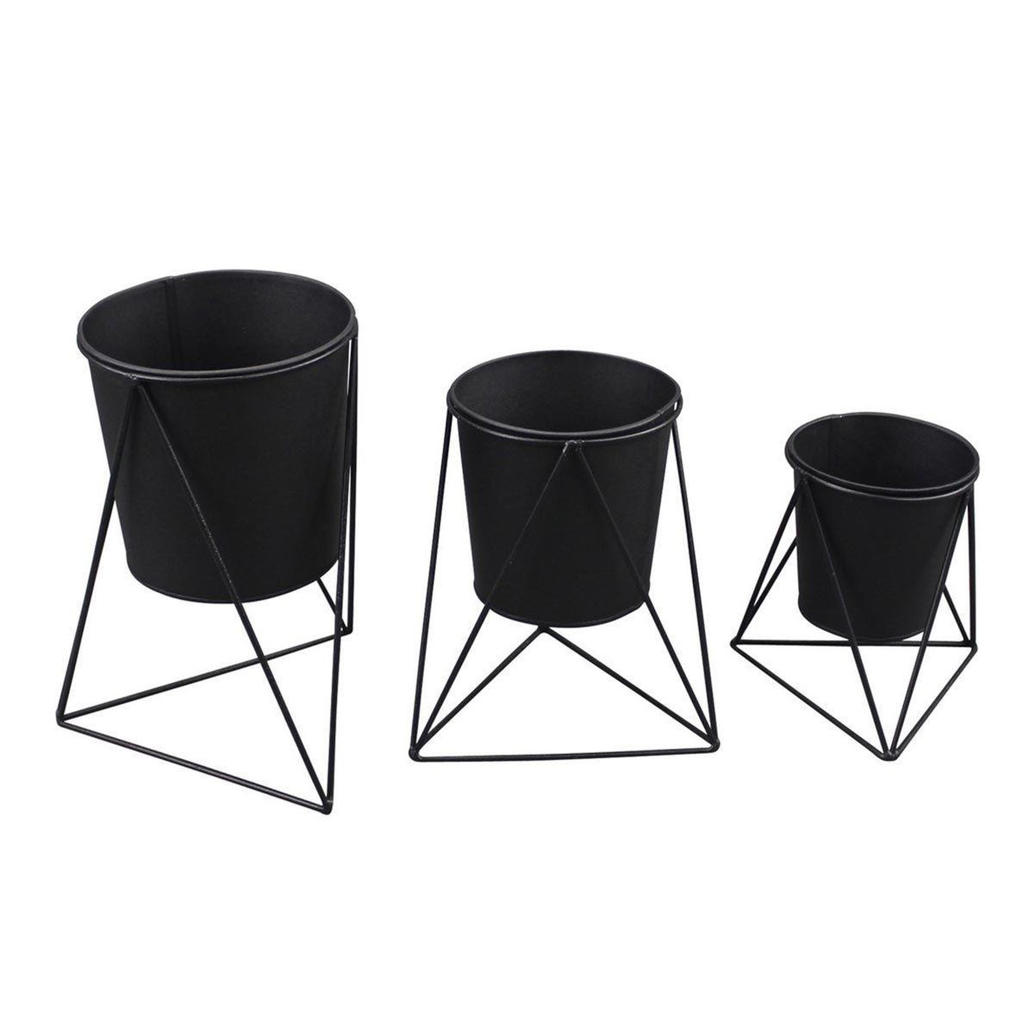 HOMEA Lot de 3 caches-pots  graphic ethnic  25cm noir
