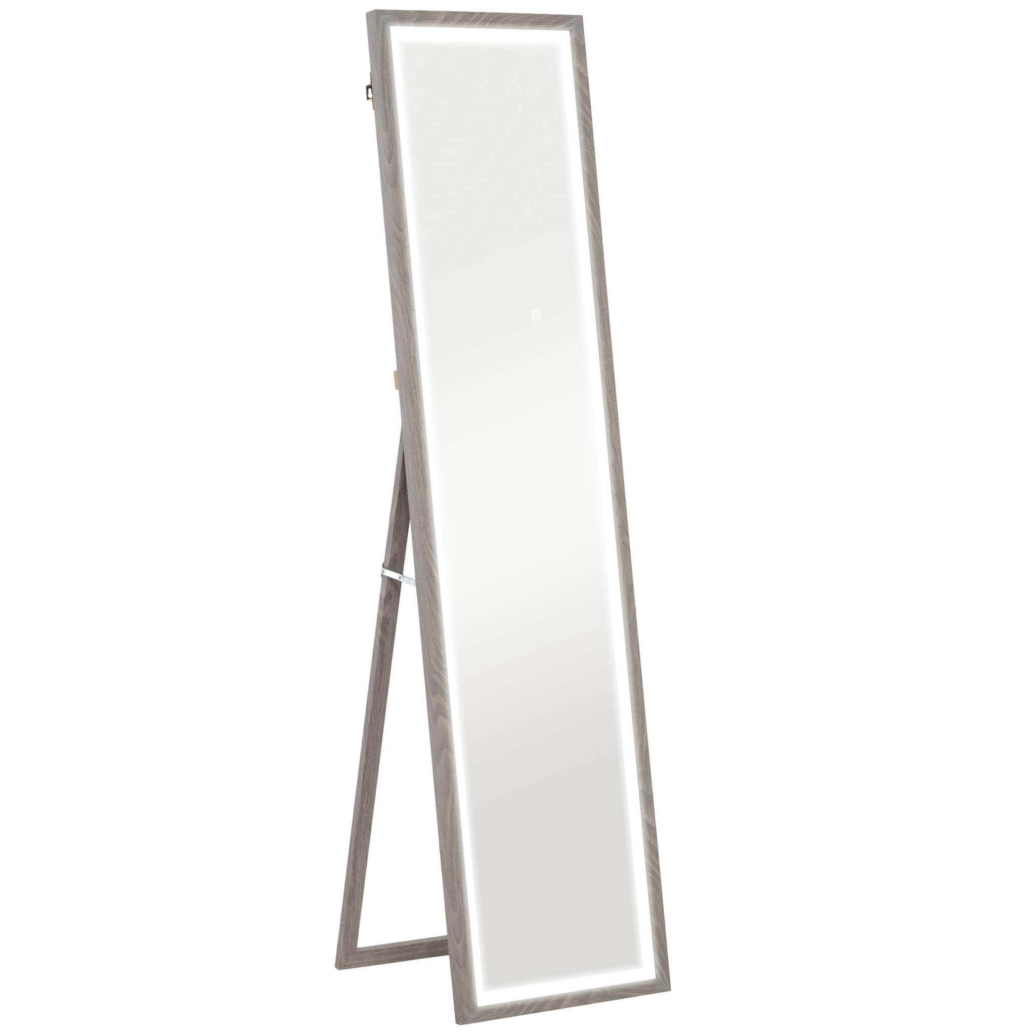 HOMCOM Grand miroir led pleine longueur 40 x 160 cm autoportant ou à fixer - 3 couleurs luminosité réglable - effet bois gris