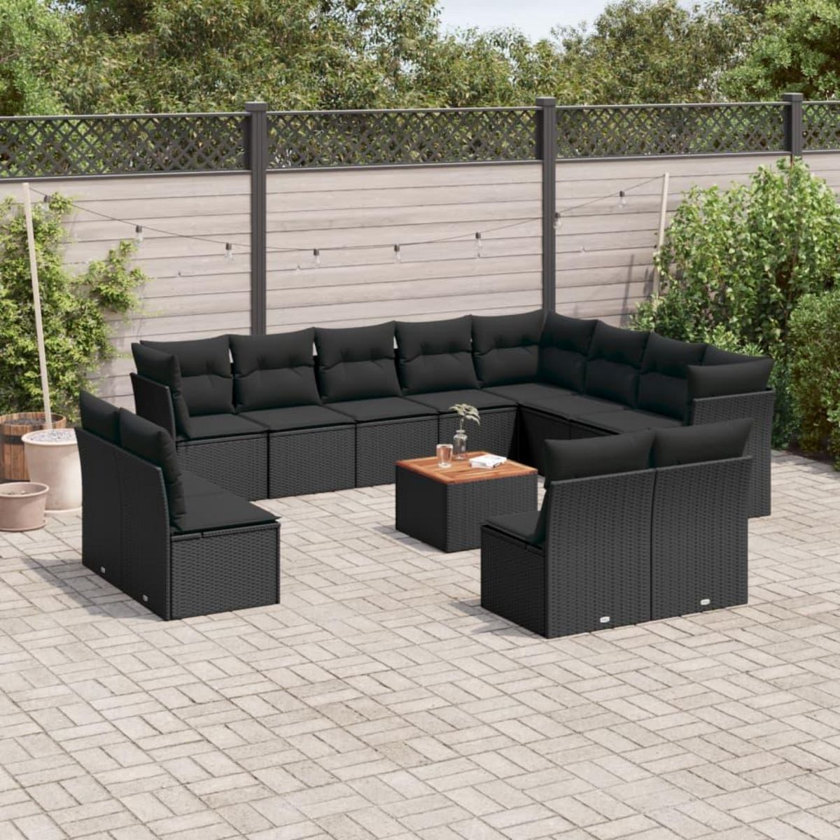 VIDAXL Salon de jardin avec coussins 13 pcs noir resine tressee