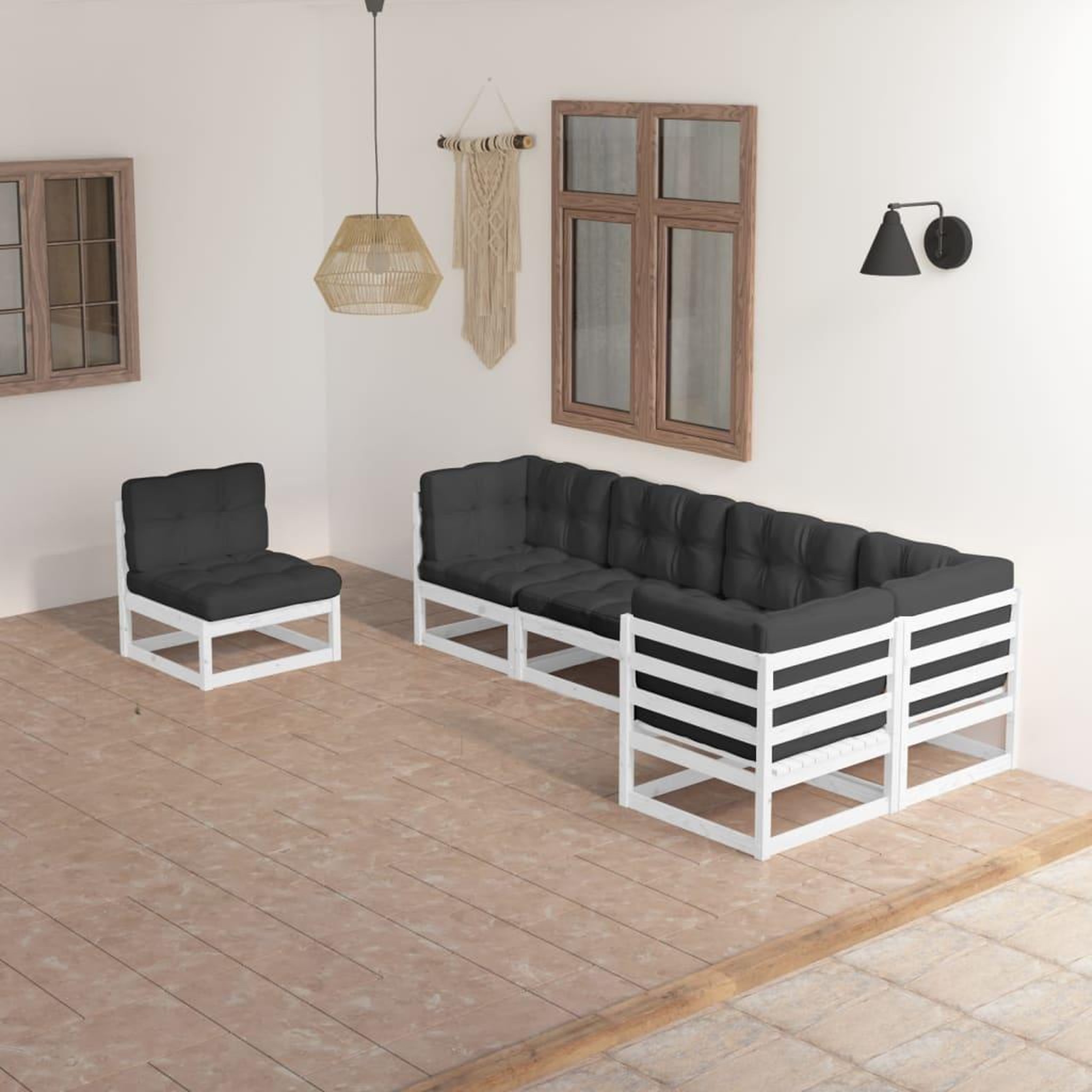 Voir la diapositive 1 : VIDAXL Salon de jardin 6 pcs avec coussins Bois de pin massif
