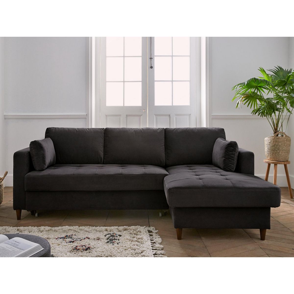 LISA DESIGN Anna - canapé d'angle droit - 4 places - convertible avec coffre - en velours