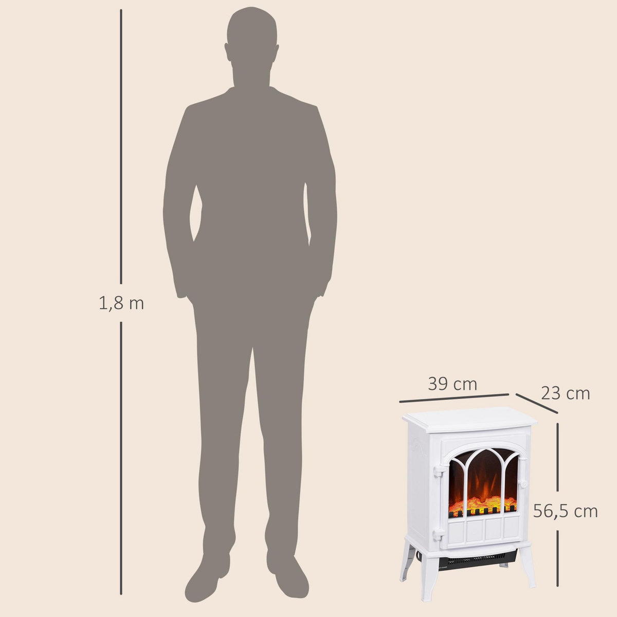 HOMCOM Cheminée électrique poêle style rétro 1000-2000 W simulation flammes LED porte blanc