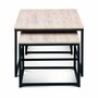 SWEEEK Lot de 3 tables gigognes métal et décor bois - Loft - encastrables, 1x100x45x60cm / 2x50x50x38cm