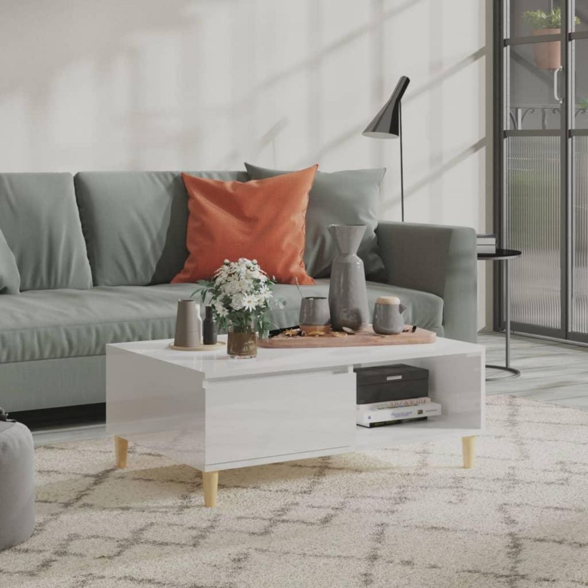 VIDAXL Table basse blanc brillant 90x60x35 cm bois d'ingenierie