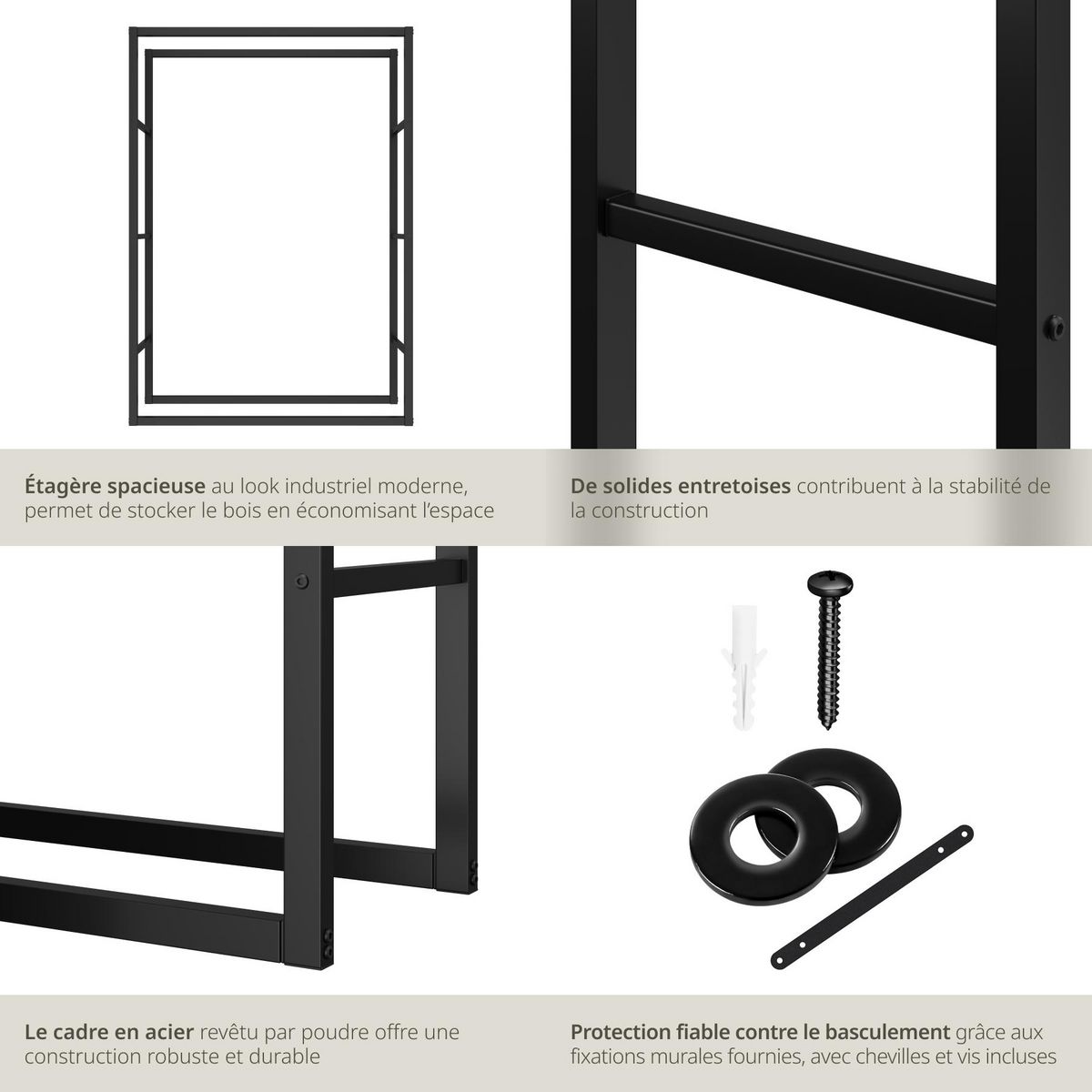 tectake Porte-bûches look industriel noir