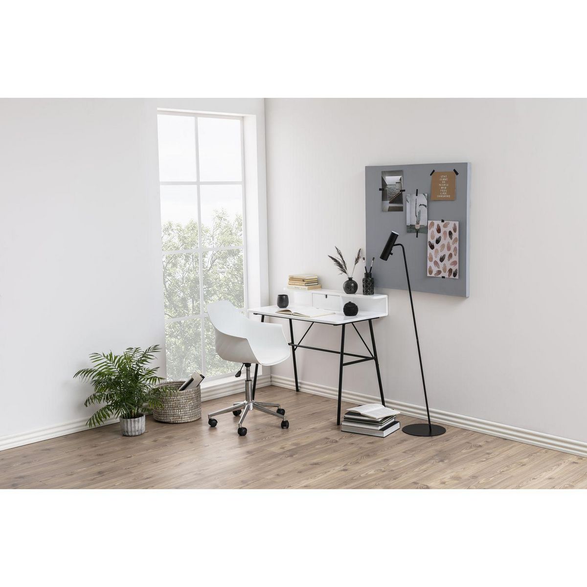 TOILINUX Bureau 1 tiroir et tablette de rangement en MDF et Métal