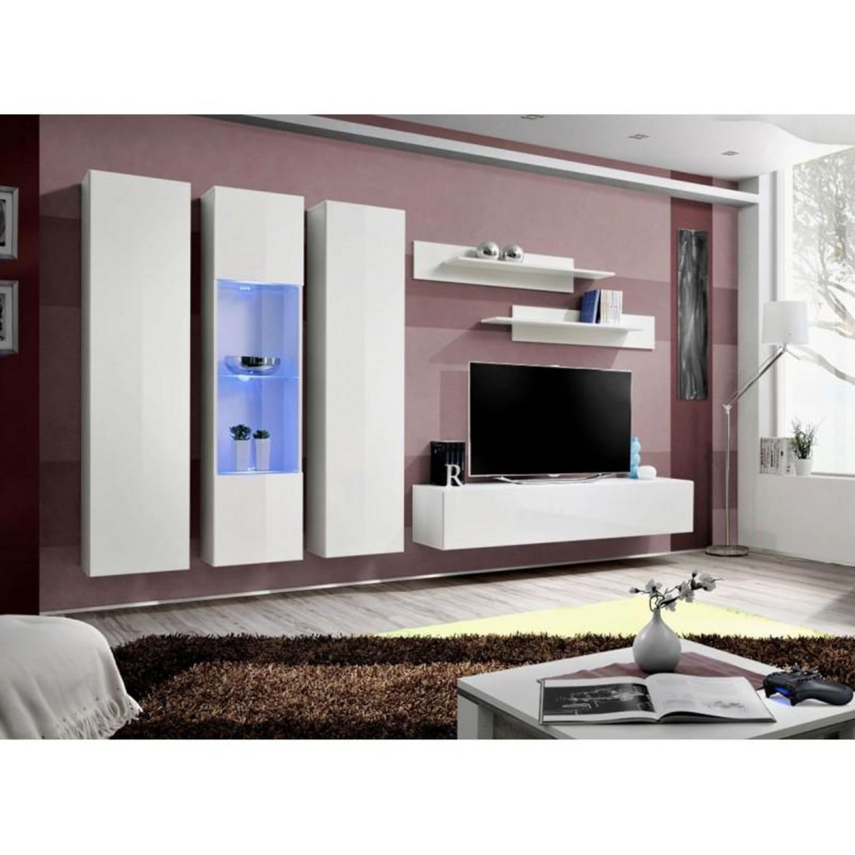 Paris Prix Meuble TV Mural Design  Fly V  310cm Blanc