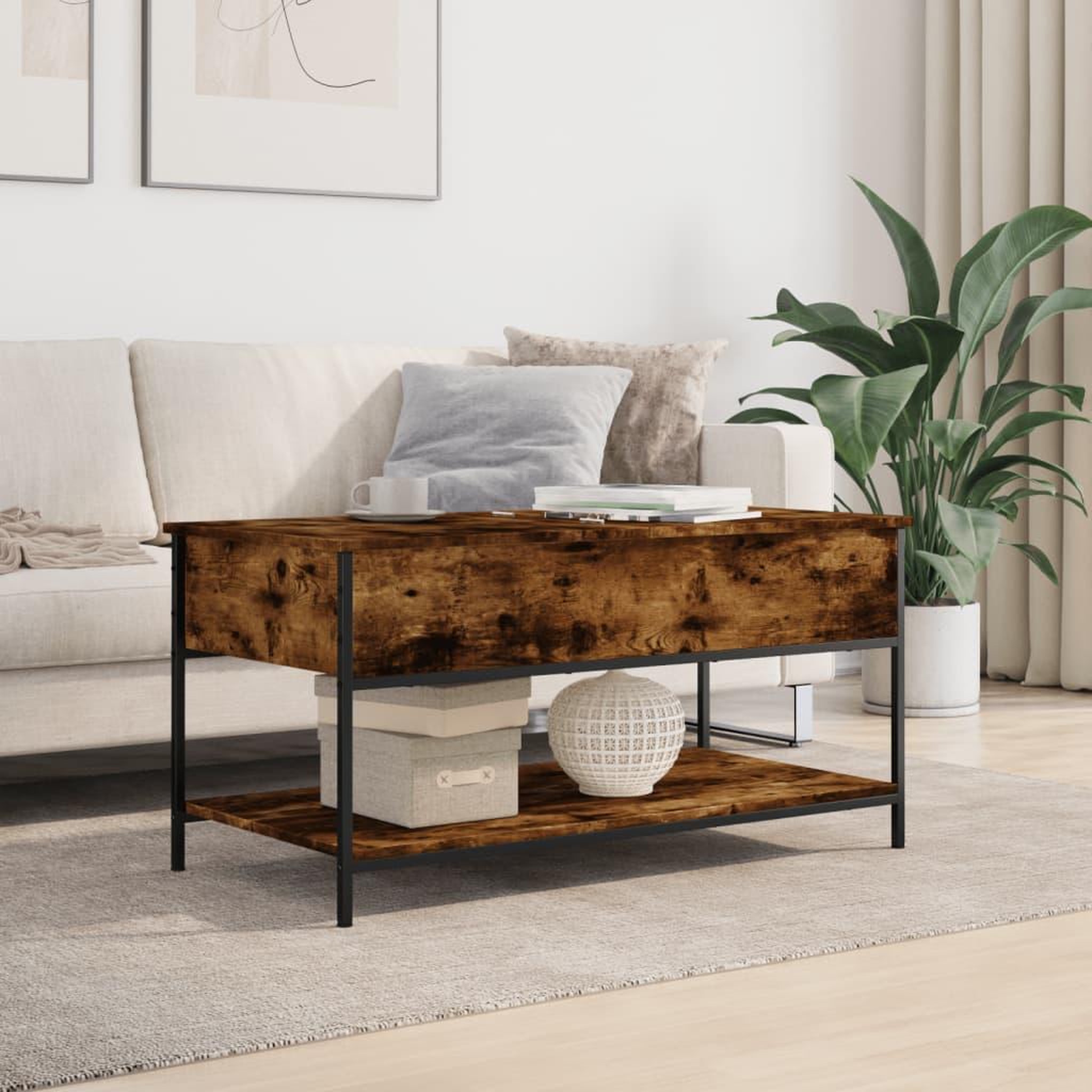 Voir la diapositive 3 : VIDAXL Table basse chene fume 100x50x50 cm bois d'ingenierie et metal