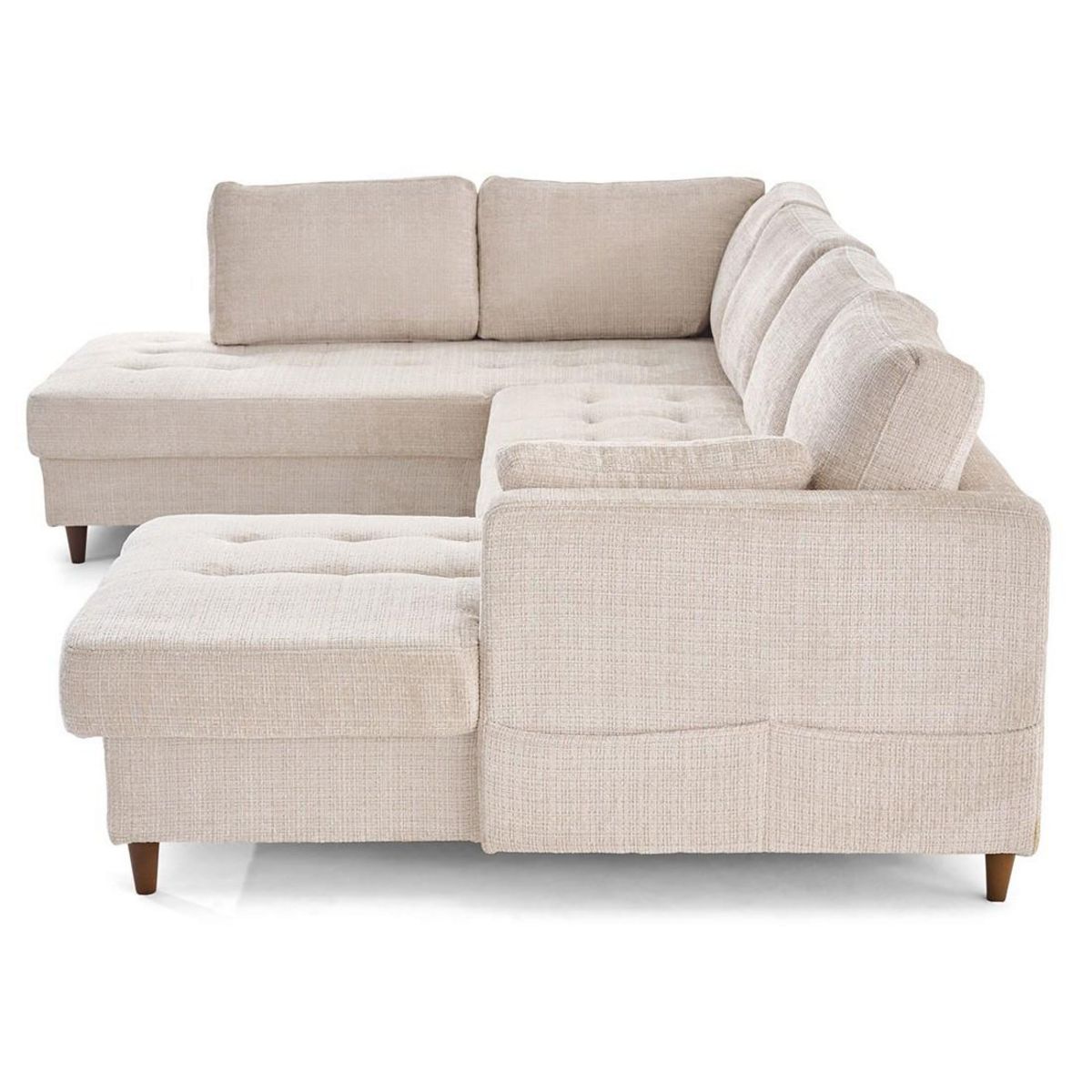 LISA DESIGN Anna - canapé panoramique d'angle gauche 7 places convertible avec coffre en velours texturé