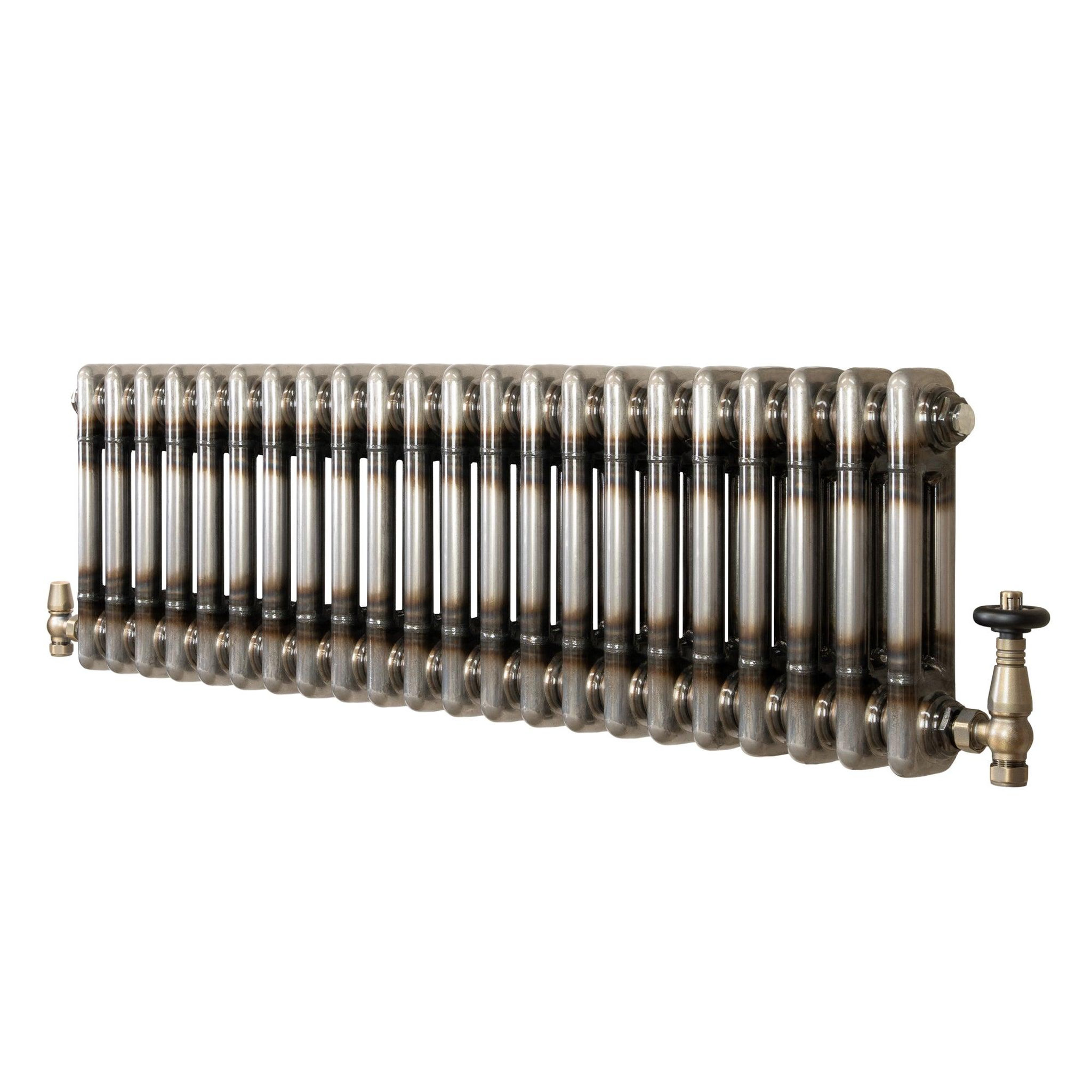 MONSTERSHOP Radiateur traditionnel à 2 colonnes & vannes - 300 x 1010 mm - métal brut