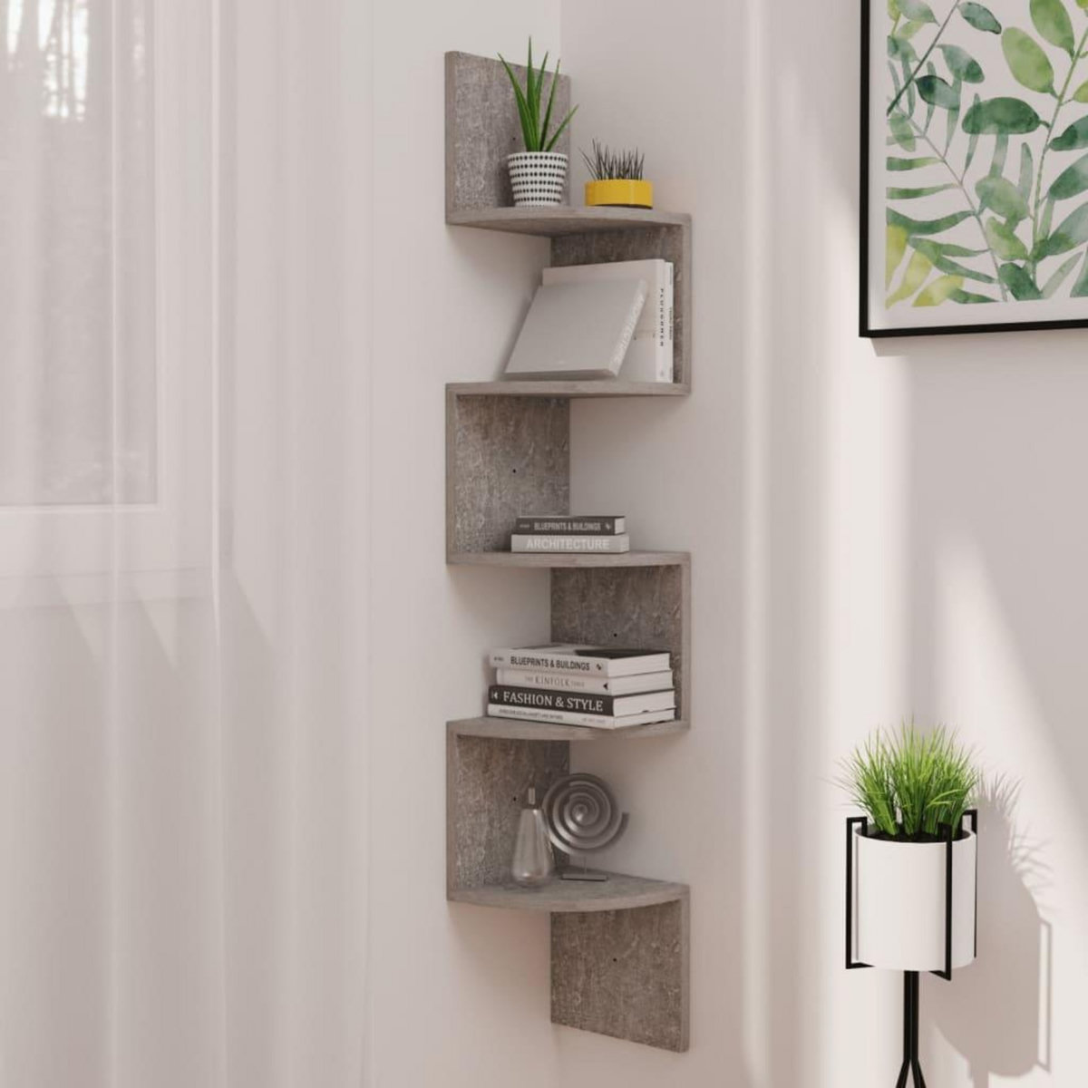 VIDAXL Etagere d'angle murale gris beton 19x19x123cm bois d'ingenierie