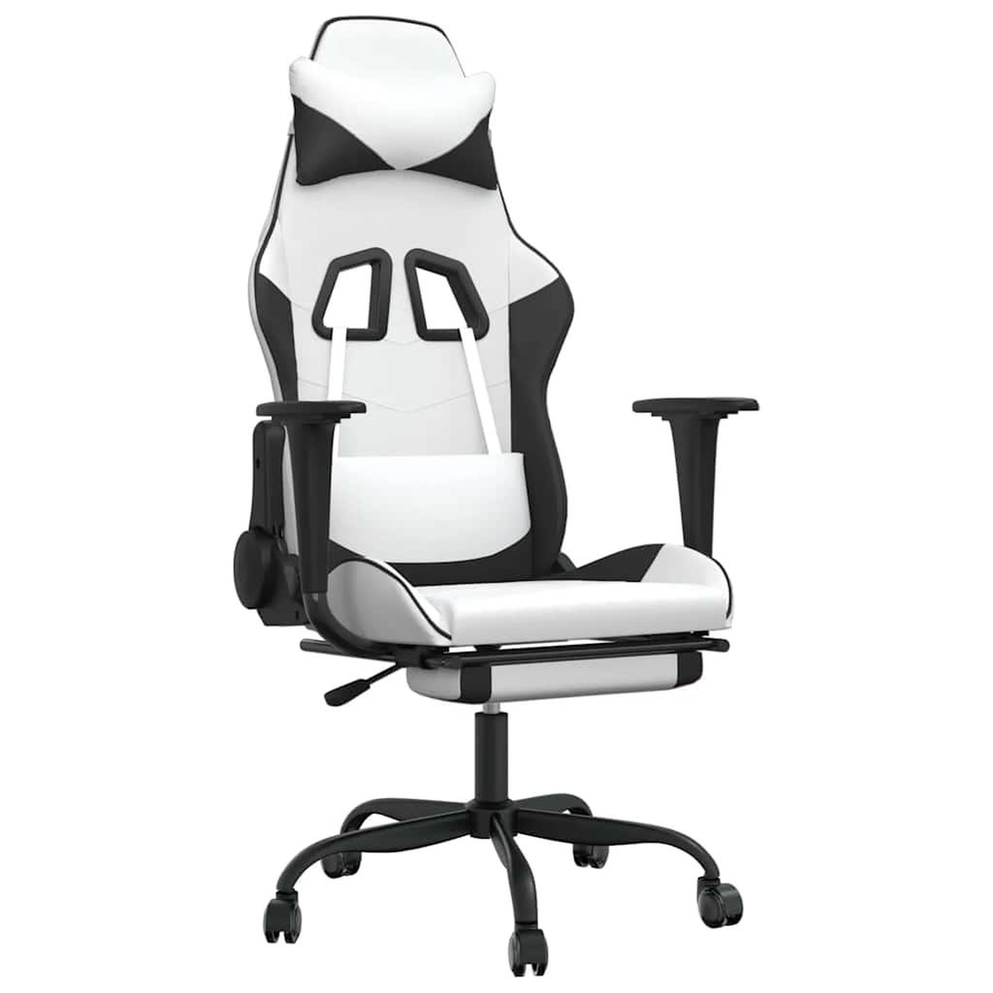 Voir la diapositive 2 : VIDAXL Chaise de jeu de massage avec repose-pied Blanc&Noir Similicuir