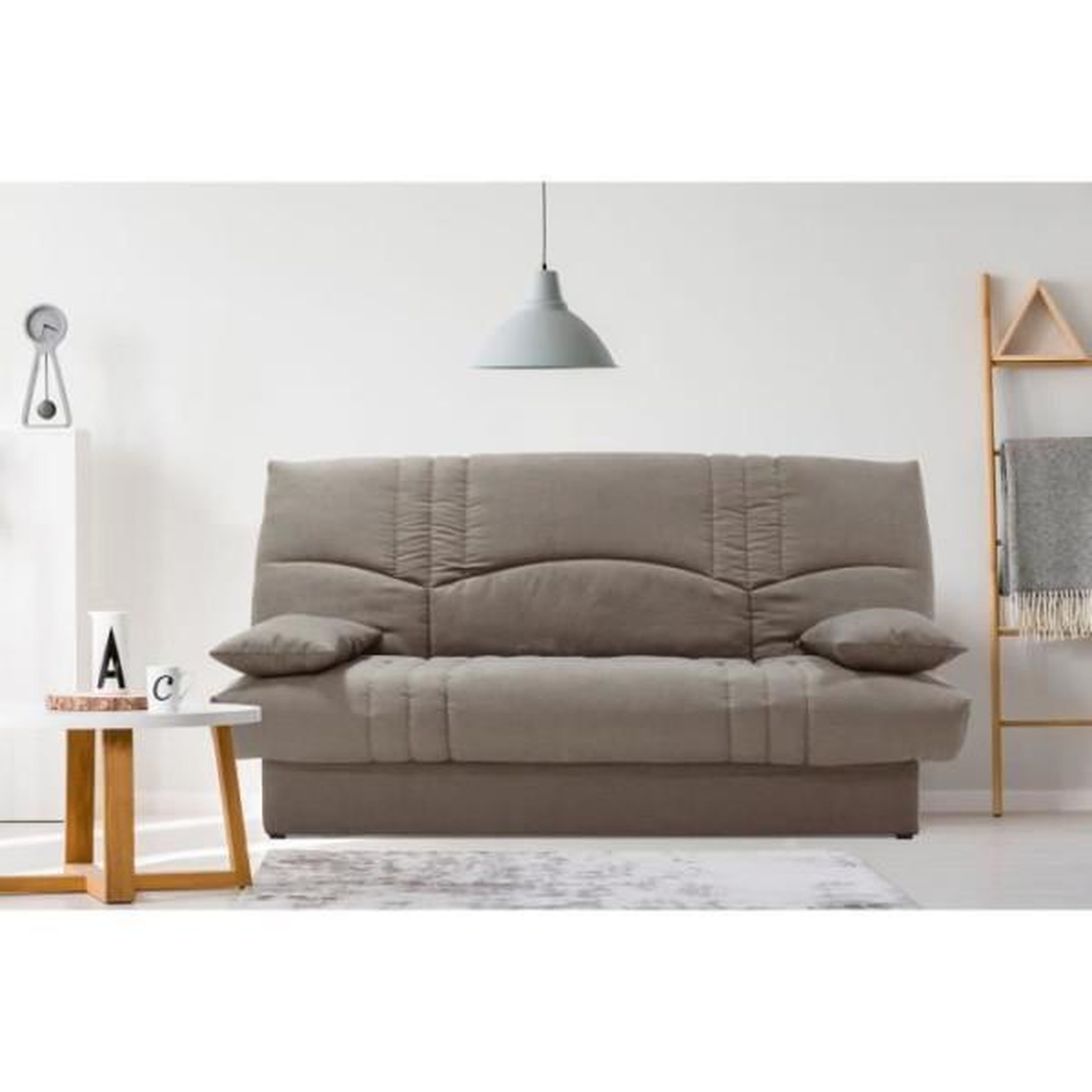 Voir la diapositive 2 : MARKET24 Clic clac 3 places THELMA - Tissu Soro taupe - Couchage 125x190 cm - L190 x P92 x H96 cm