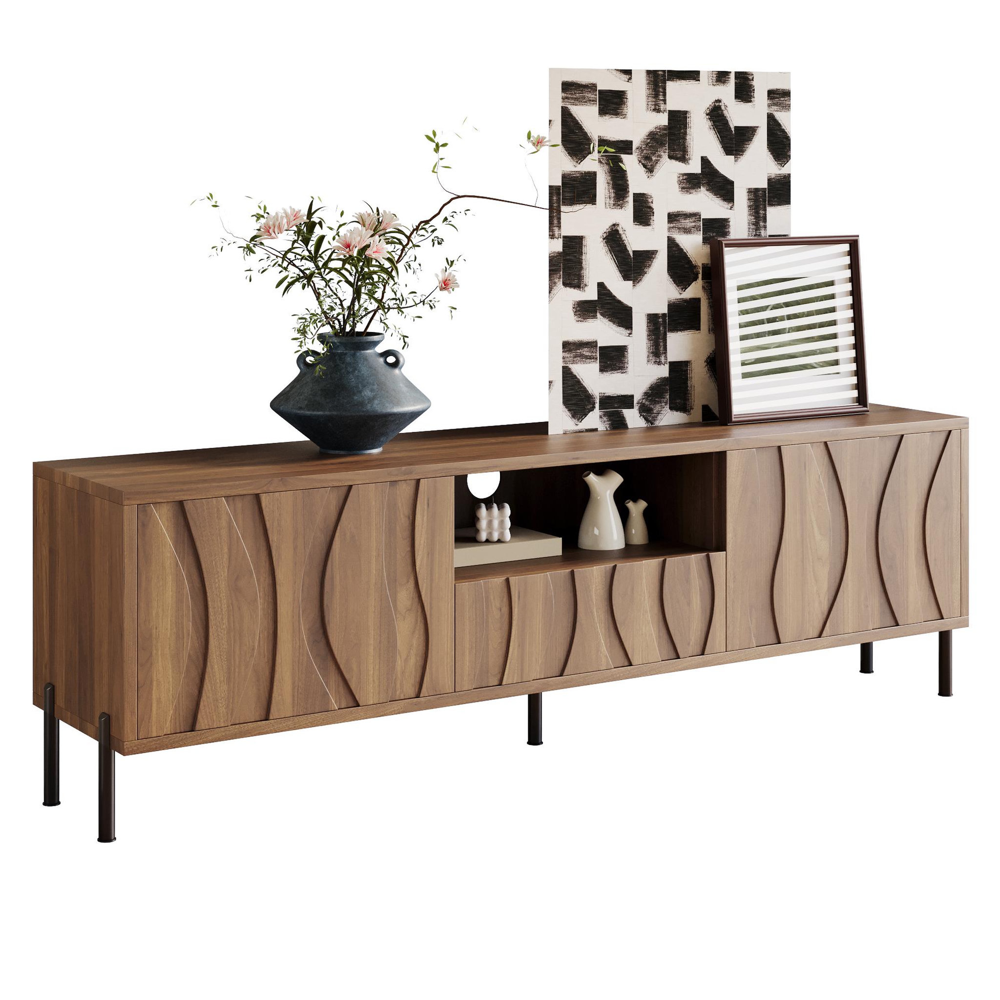 MERAX Meuble tv naturel 160 cm mdf