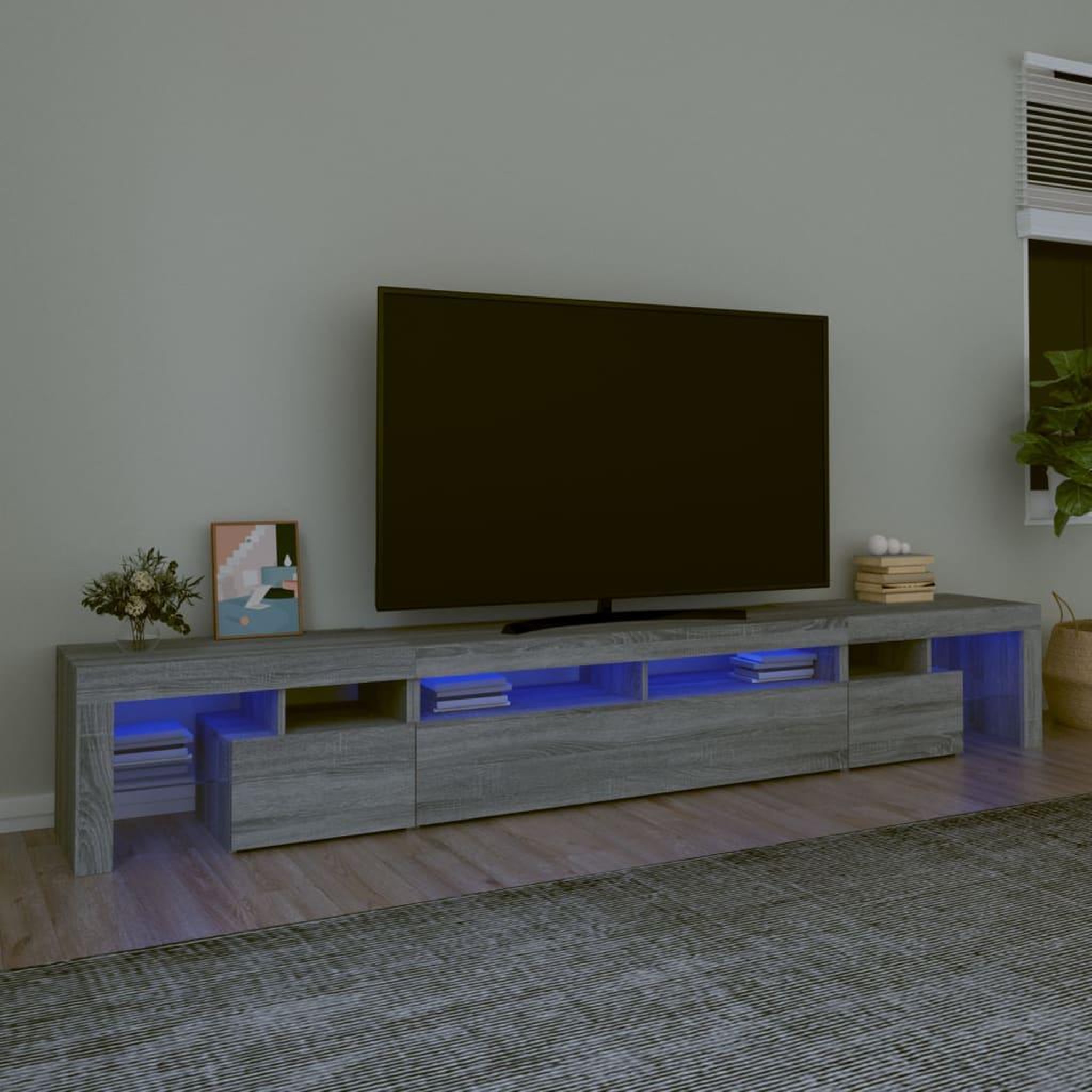 Voir la diapositive 1 : VIDAXL Meuble TV avec lumieres LED Sonoma gris 260x36,5x40 cm
