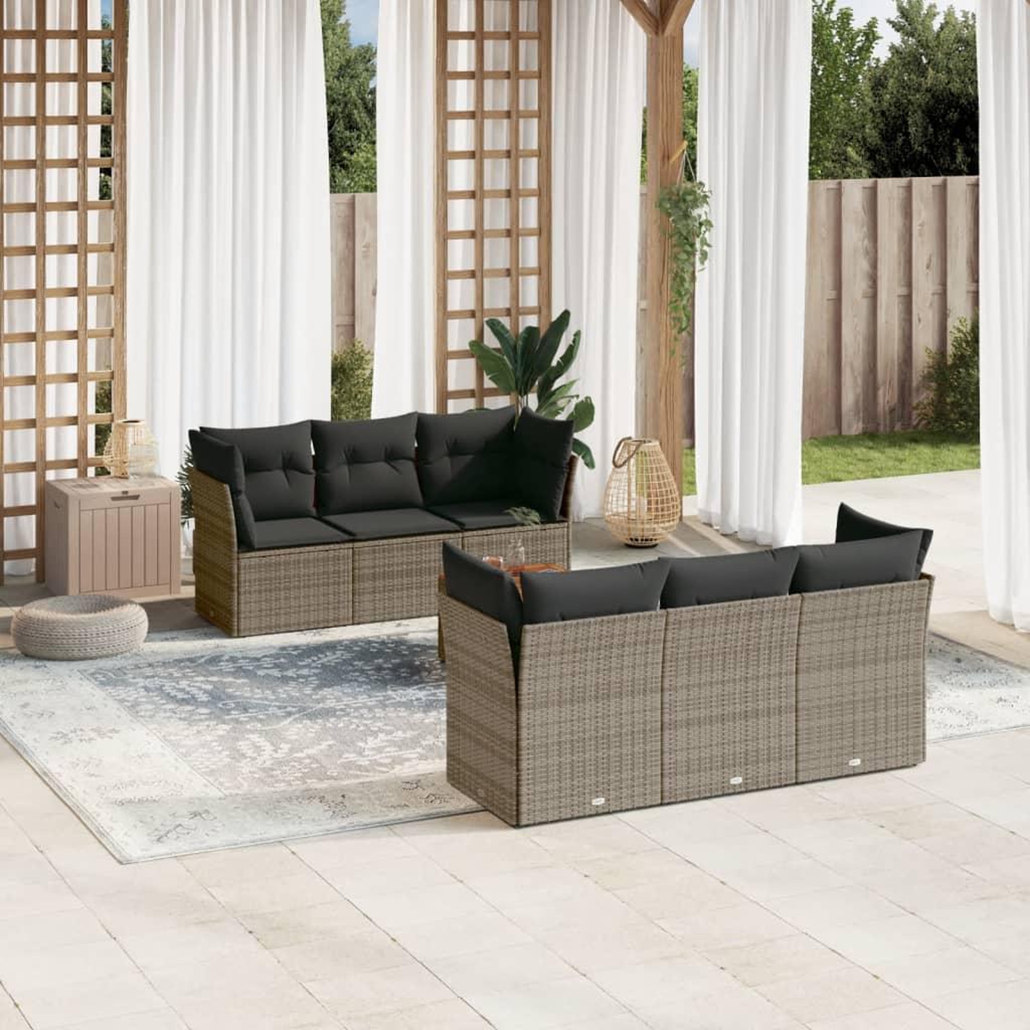 VIDAXL Salon de jardin avec coussins 7 pcs gris resine tressee
