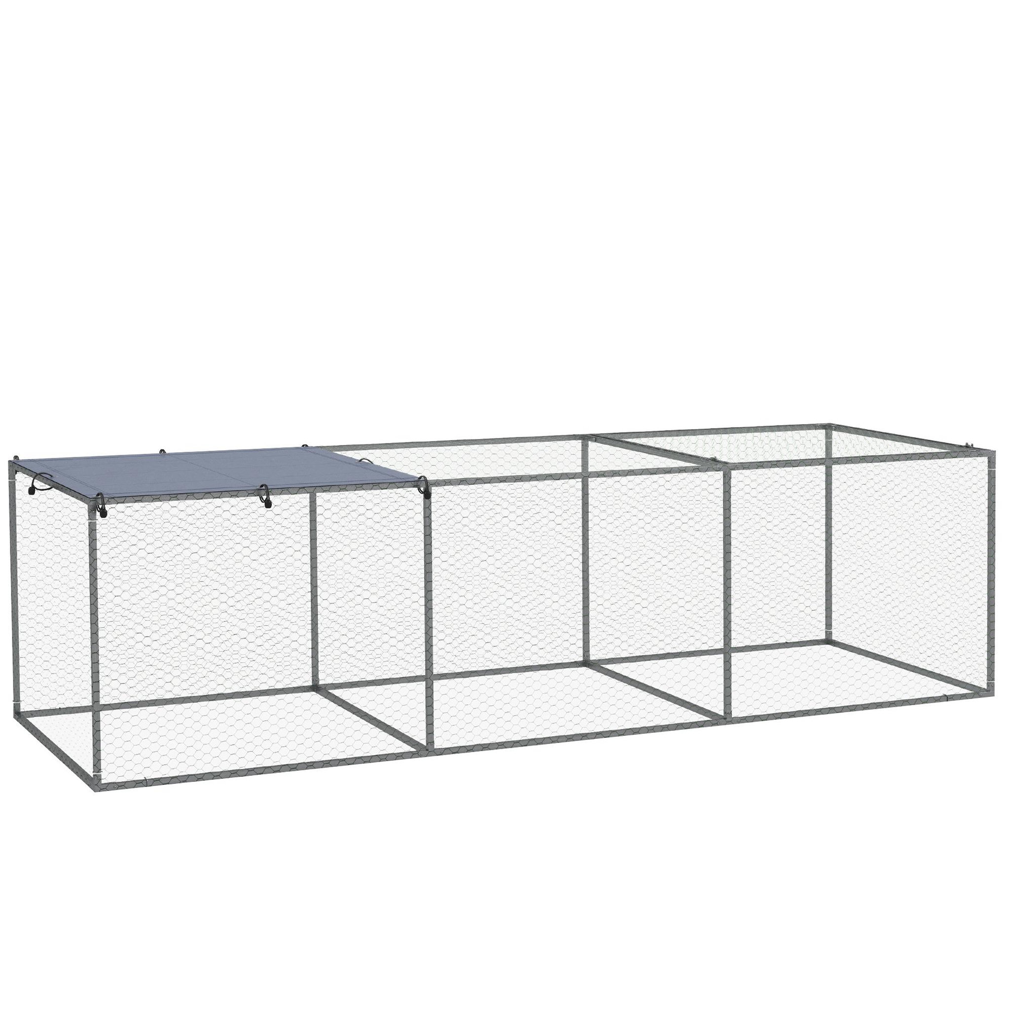 PAWHUT Cage parc enclos poulailler dim. 2,96L x 1l x 0,8H m - espace couvert - ouverture toit verrouillable - acier gris vert