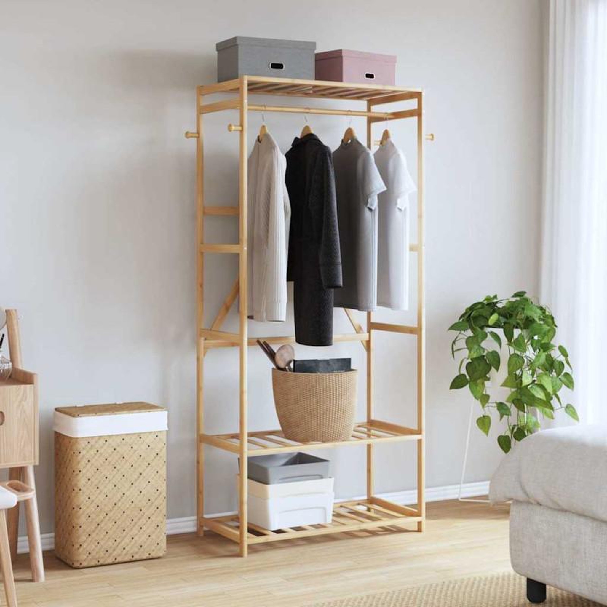 Voir la diapositive 2 : VIDAXL Porte vêtement avec étagères 80x40x175 cm bambou