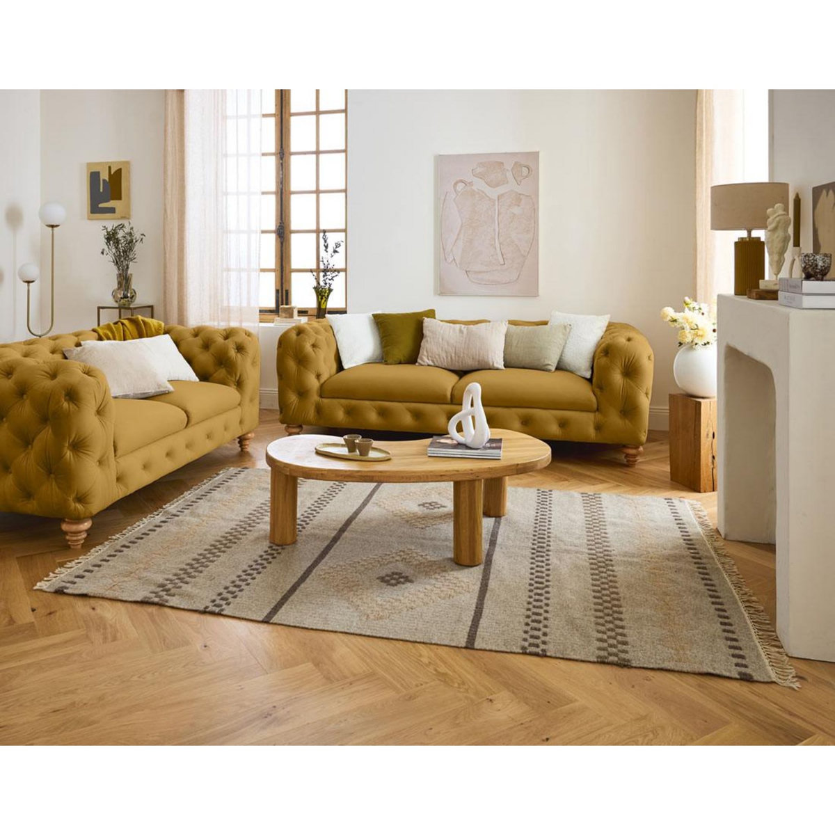 LISA DESIGN Walter - canapé 3 places chesterfield en velours - pieds bois