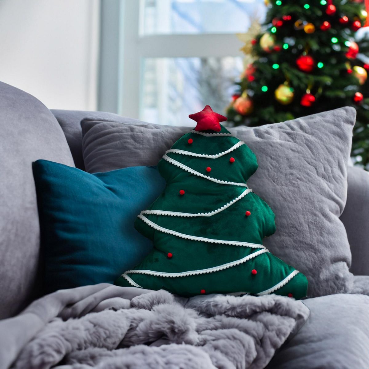 SOLEIL D'OCRE Coussin fantaisie 40x40 cm SAPIN, par Soleil d'Ocre