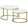 HOMCOM Lot de 2 tables basses gigognes rondes style art déco - acier doré panneaux aspect marbre blanc