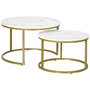 Voir la diapositive 1 : HOMCOM Lot de 2 tables basses gigognes rondes style art déco - acier doré panneaux aspect marbre blanc