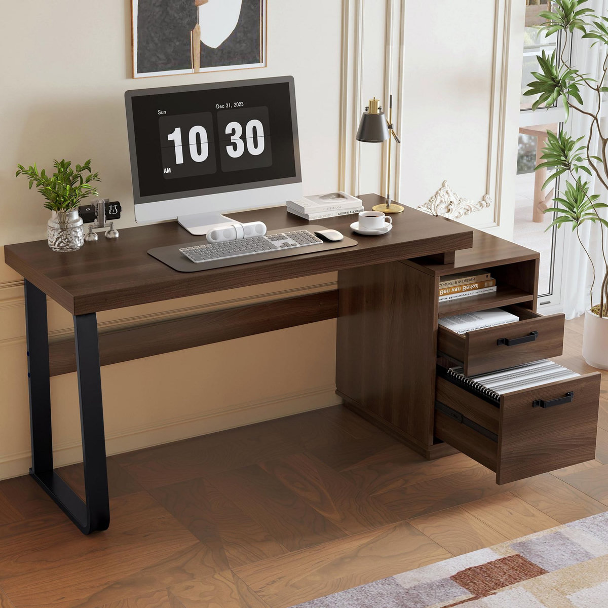 MERAX Bureau 161 cm coloris marron mdf et métal