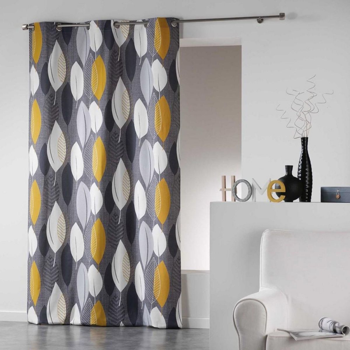 Douceur d'Intérieur Rideau à œillets 140x240 cm Leafy jaune coton