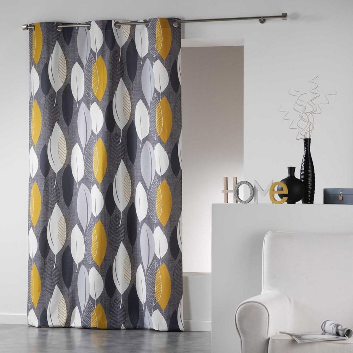 Douceur d'Intérieur Rideau à œillets 140x240 cm Leafy jaune coton