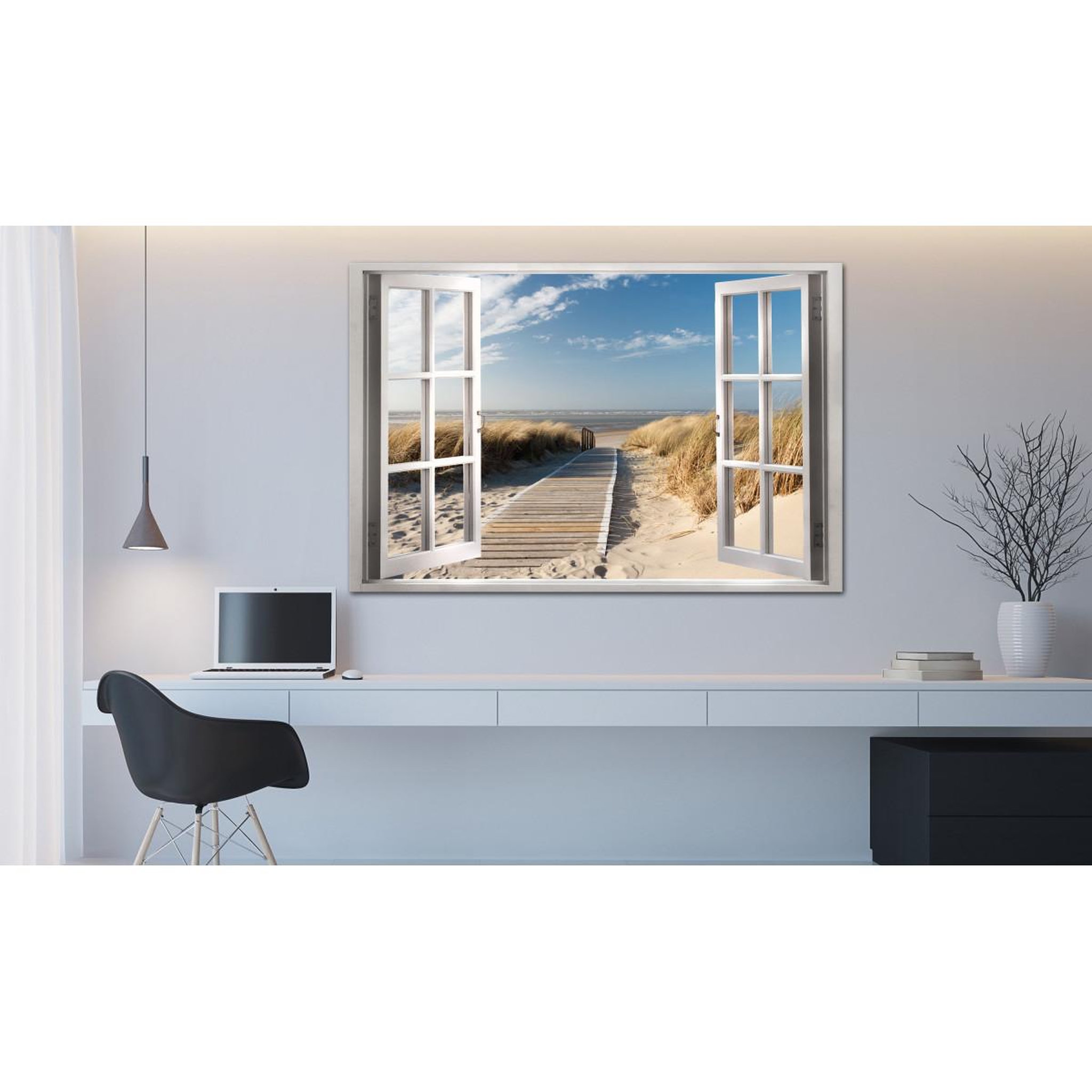 Voir la diapositive 2 : Paris Prix Tableau imprimé  window : view of the beach