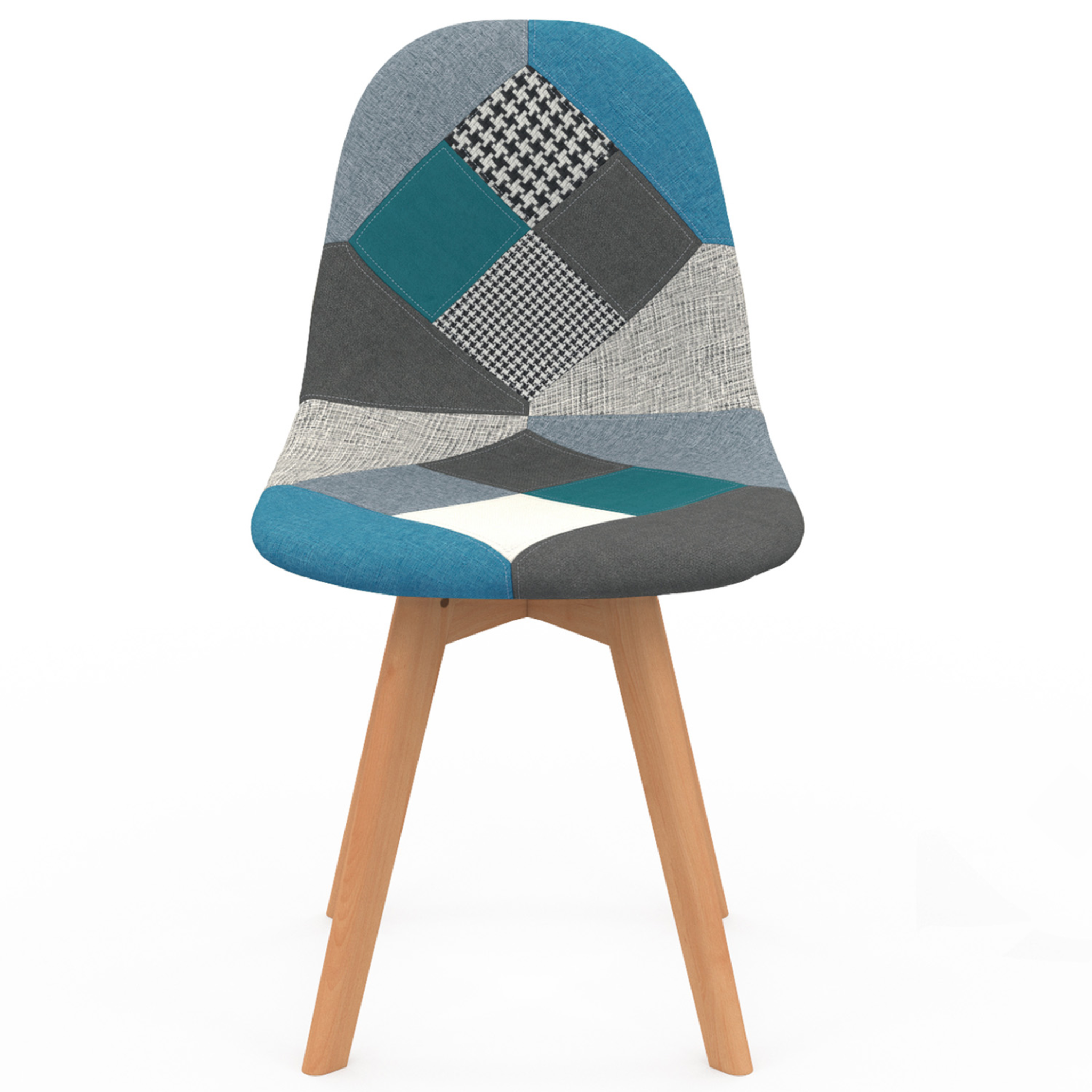Voir la diapositive 3 : ID MARKET Lot de 4 chaises scandinaves sara motifs patchworks bleus