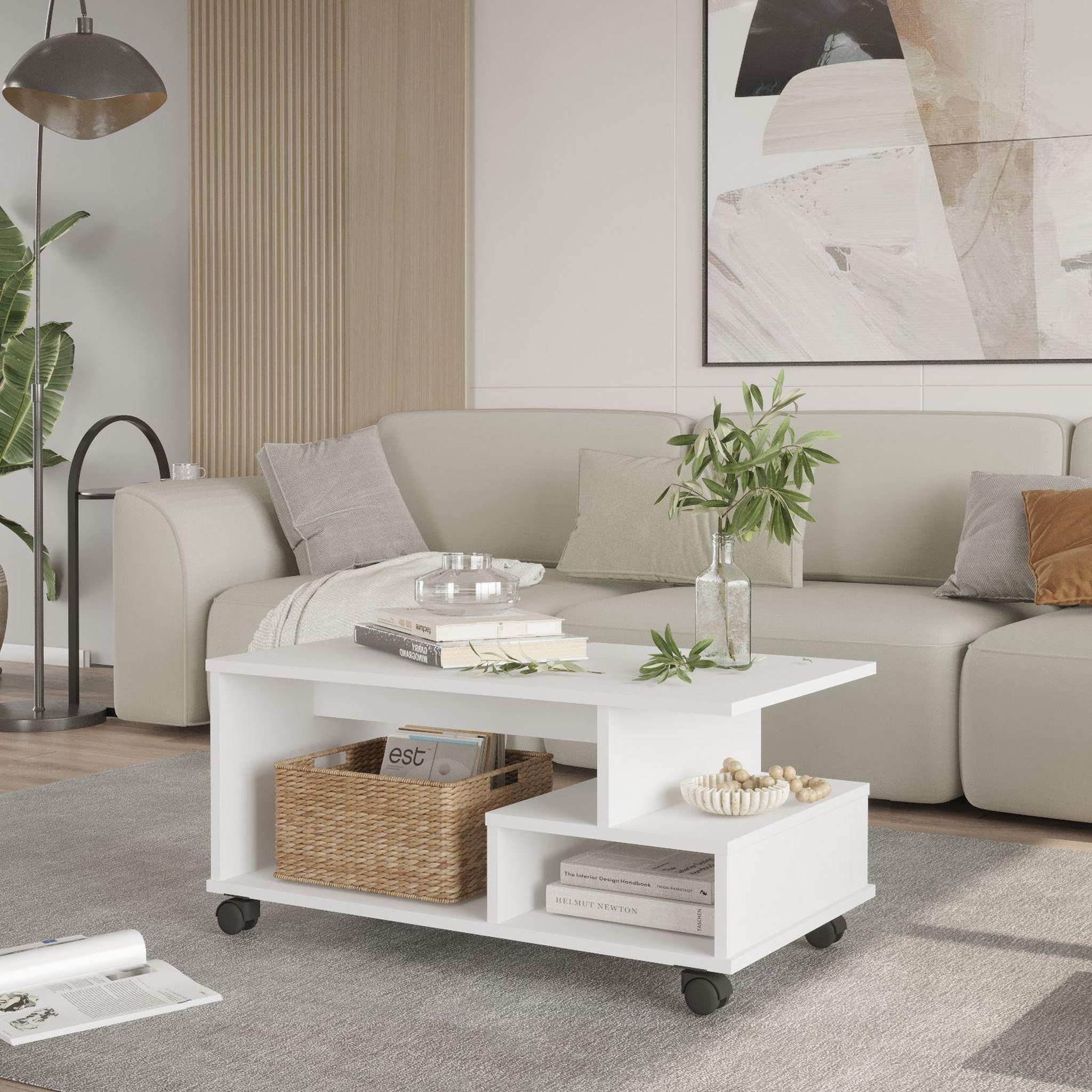 Voir la diapositive 3 : Habitat et Jardin Table basse en bois  min9  - 90 x 51 x 42 cm - blanc