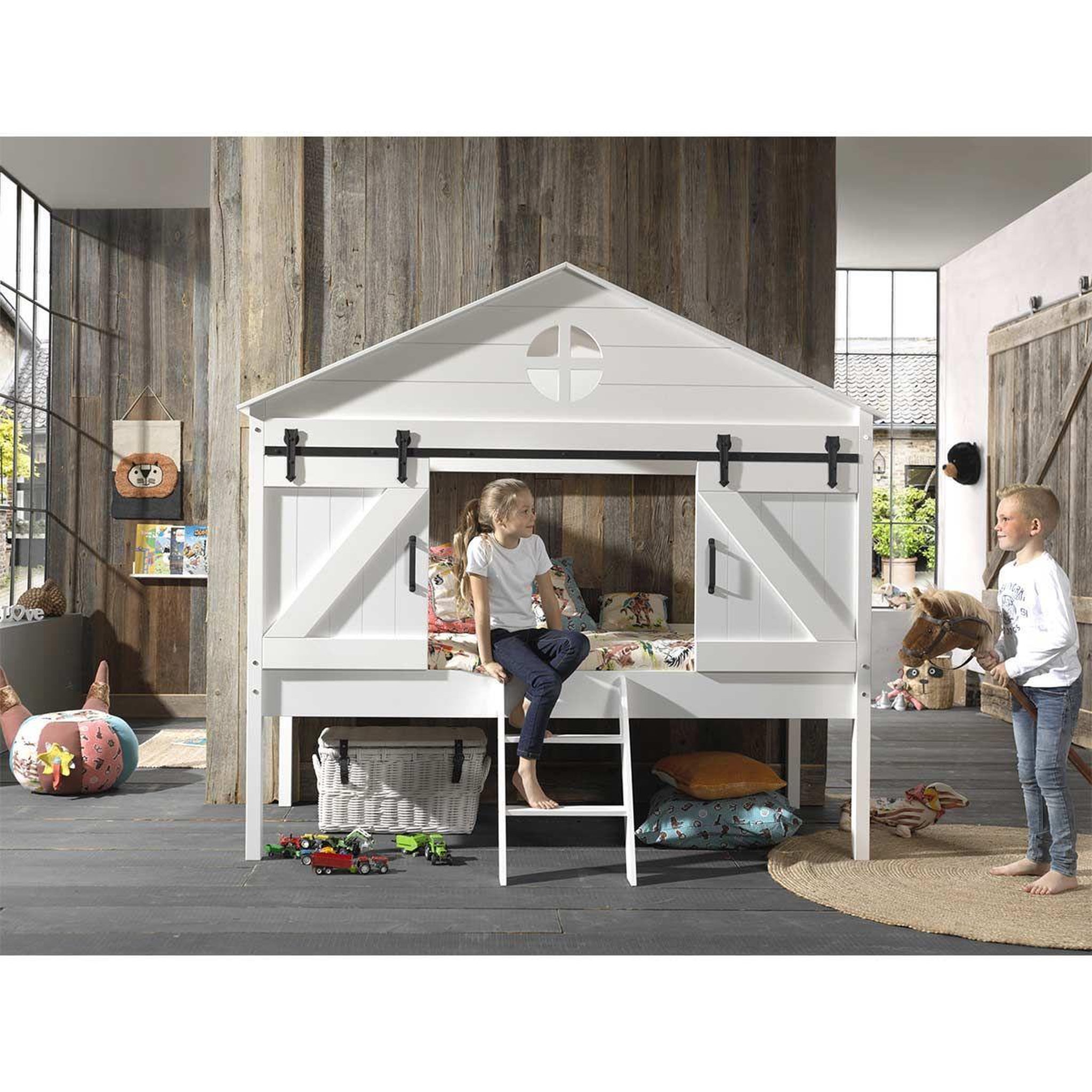 Voir la diapositive 4 : Paris Prix Lit cabane enfant  barnie  90x200cm blanc
