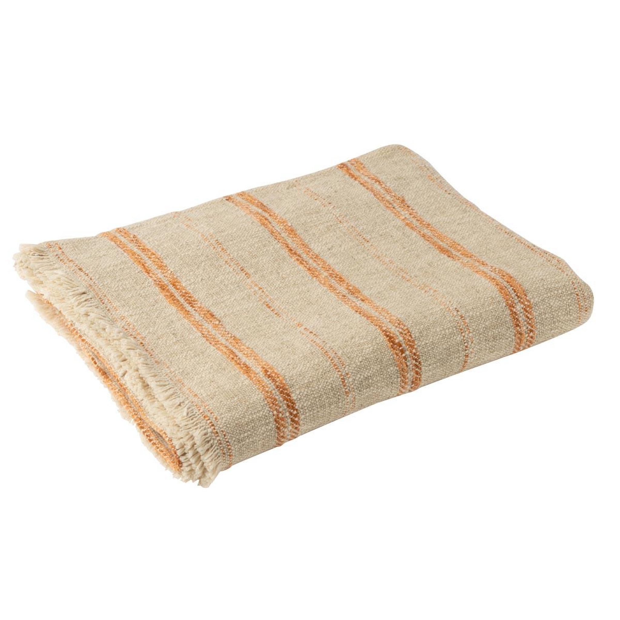 J-LINE Plaid en lin  noreen  130x180cm beige & orange