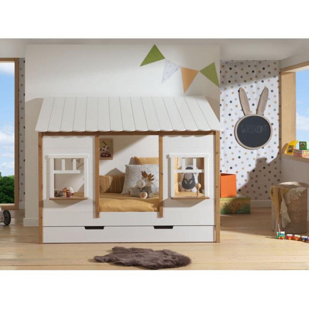 Paris Prix Pack - Lit Cabane Enfant & Tiroir  Housebed IV  90x200cm Blanc