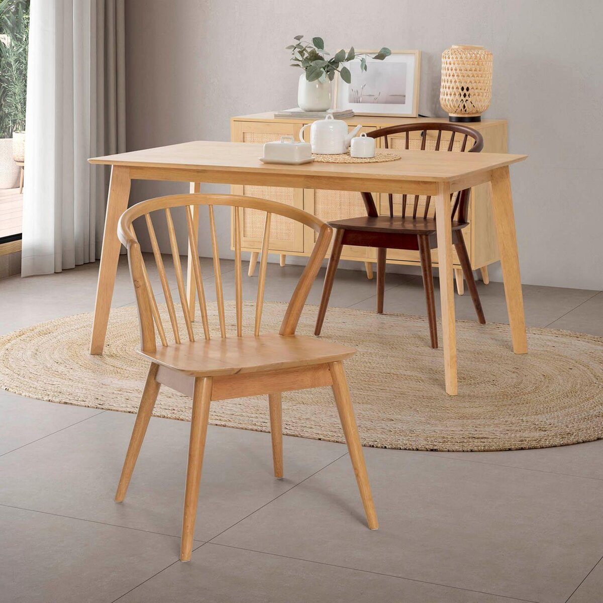 VS VENTA-STOCK Pack 2 chaises Mura, Couleur Chêne, Bois Massif, 55 cm x 58,5 cm x 84 cm