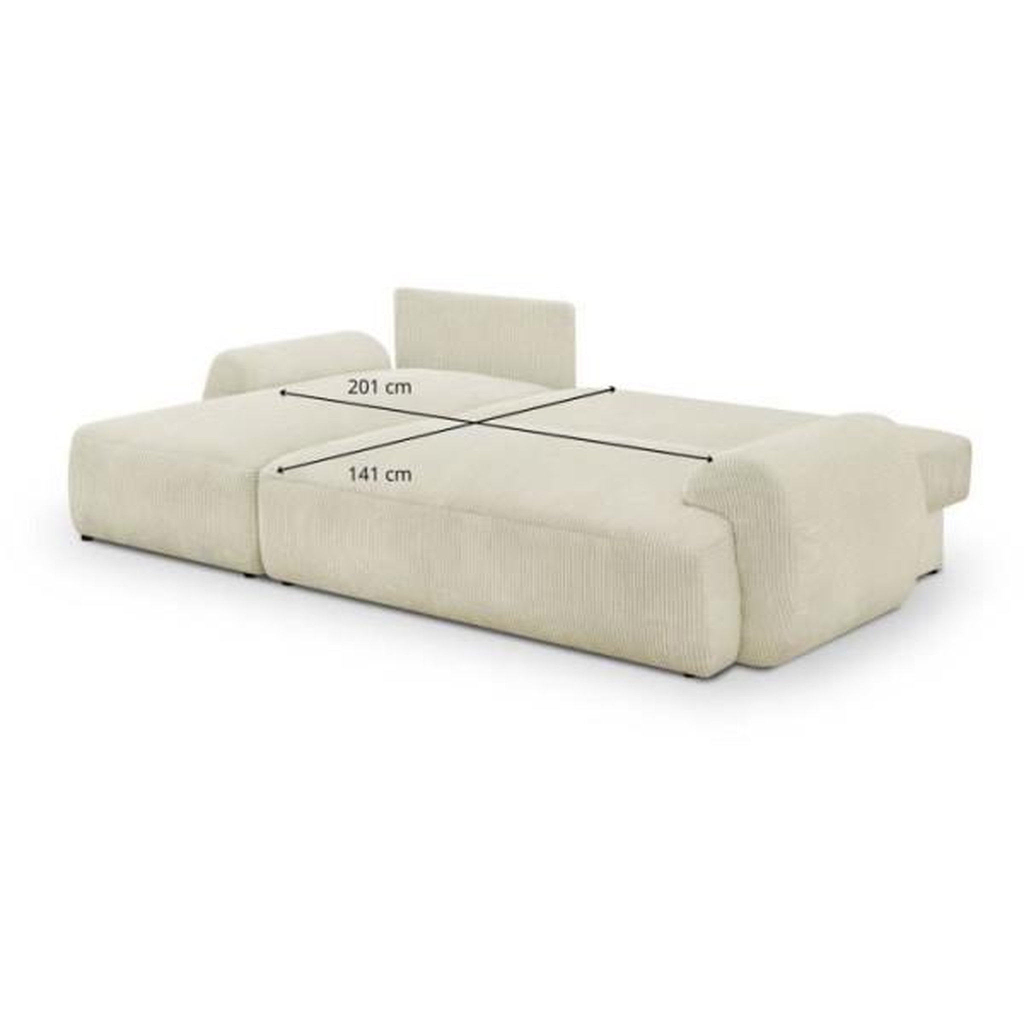 Voir la diapositive 6 : MARKET24 Canapé d'angle gauche convertible 4/5 places MILO - Velours côtelés beige - Coffre de rangement - L 264 x H 84 x P 99/145 cm