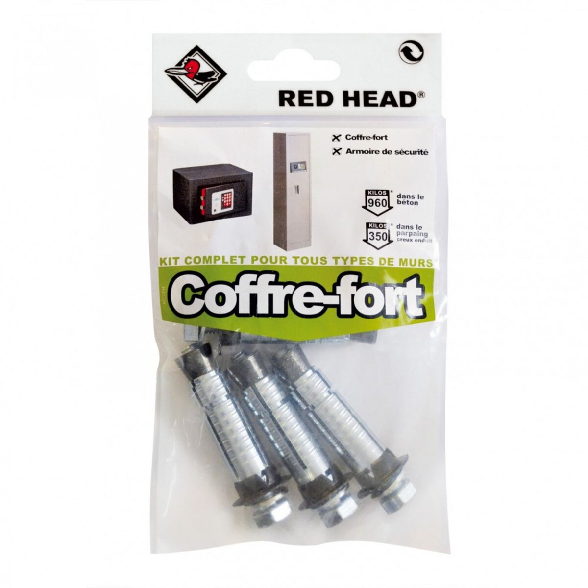 RED HEAD kit chevilles à expansion coffre fort RED HEAD, Diam.14 x L.55 mm