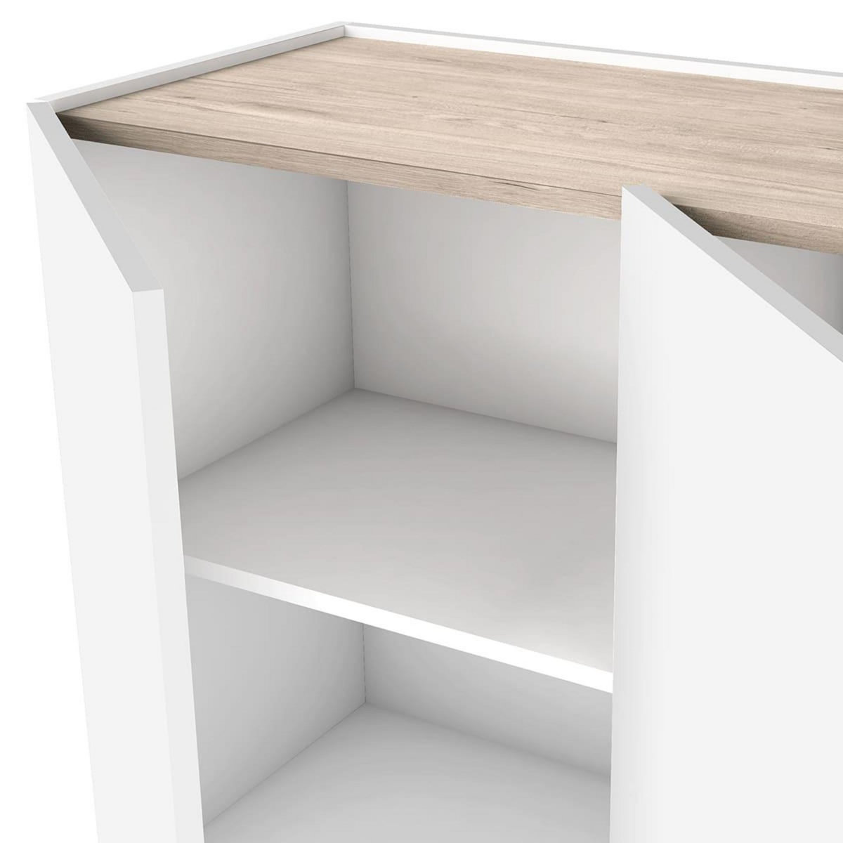 HOMIFAB Buffet 3 portes blanc et effet bois 130 cm - Josie