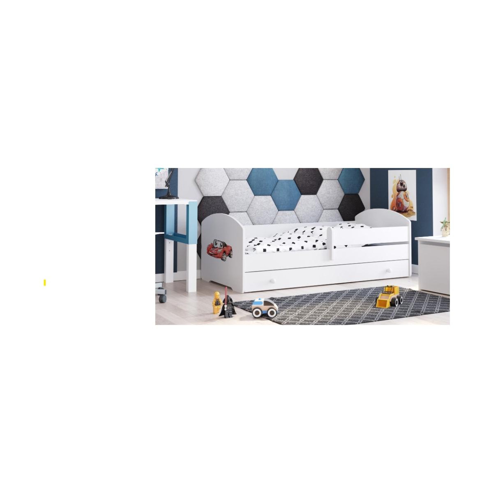 Voir la diapositive 2 : KOBI Lit enfant LUK BAR+SZU 160x80 auto tiroir de rangement avec matelas