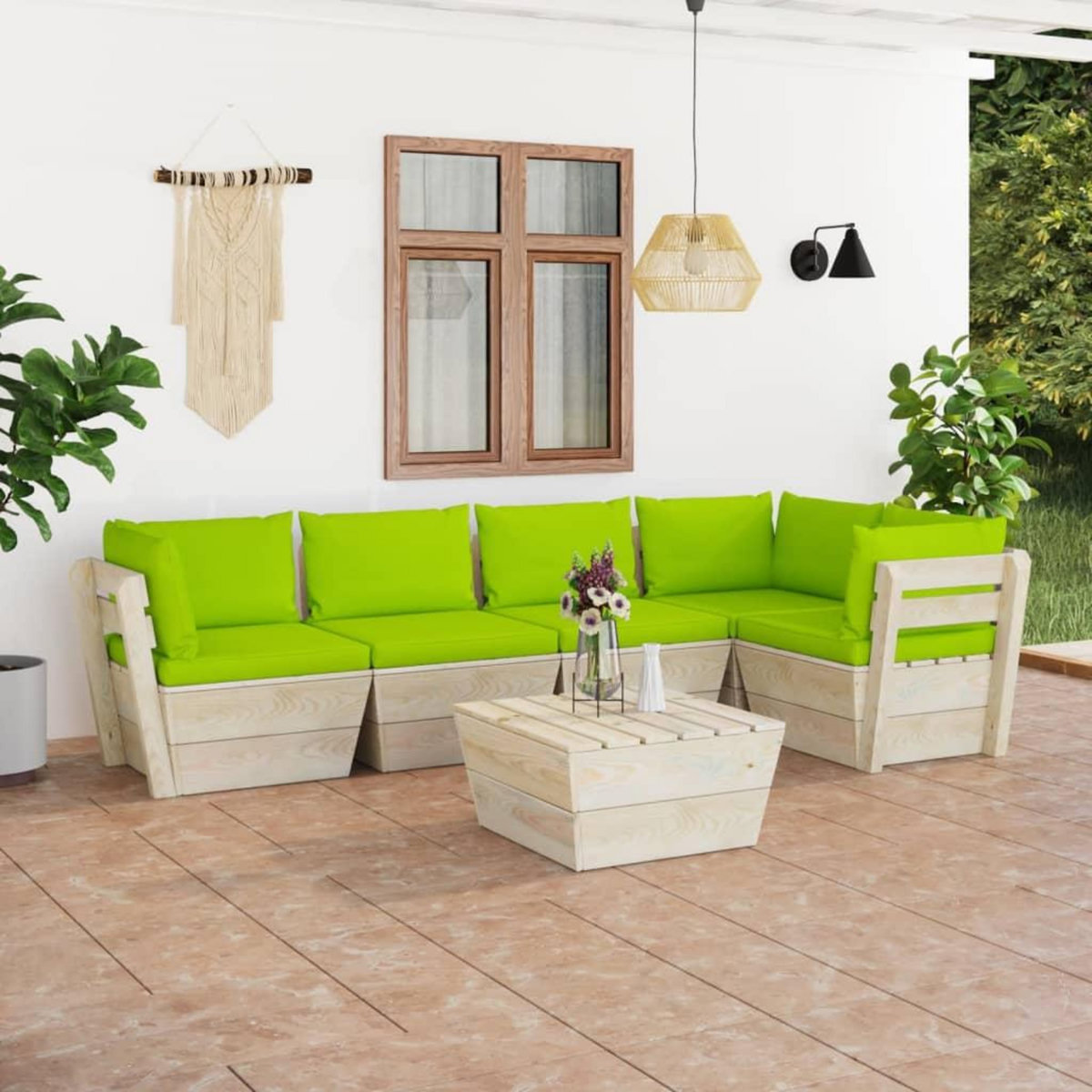 VIDAXL Salon de jardin palette 6 pcs avec coussins bois d'epicea