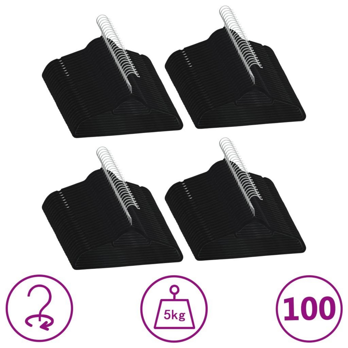 VIDAXL Cintres antiderapants 100 pcs Noir Velours