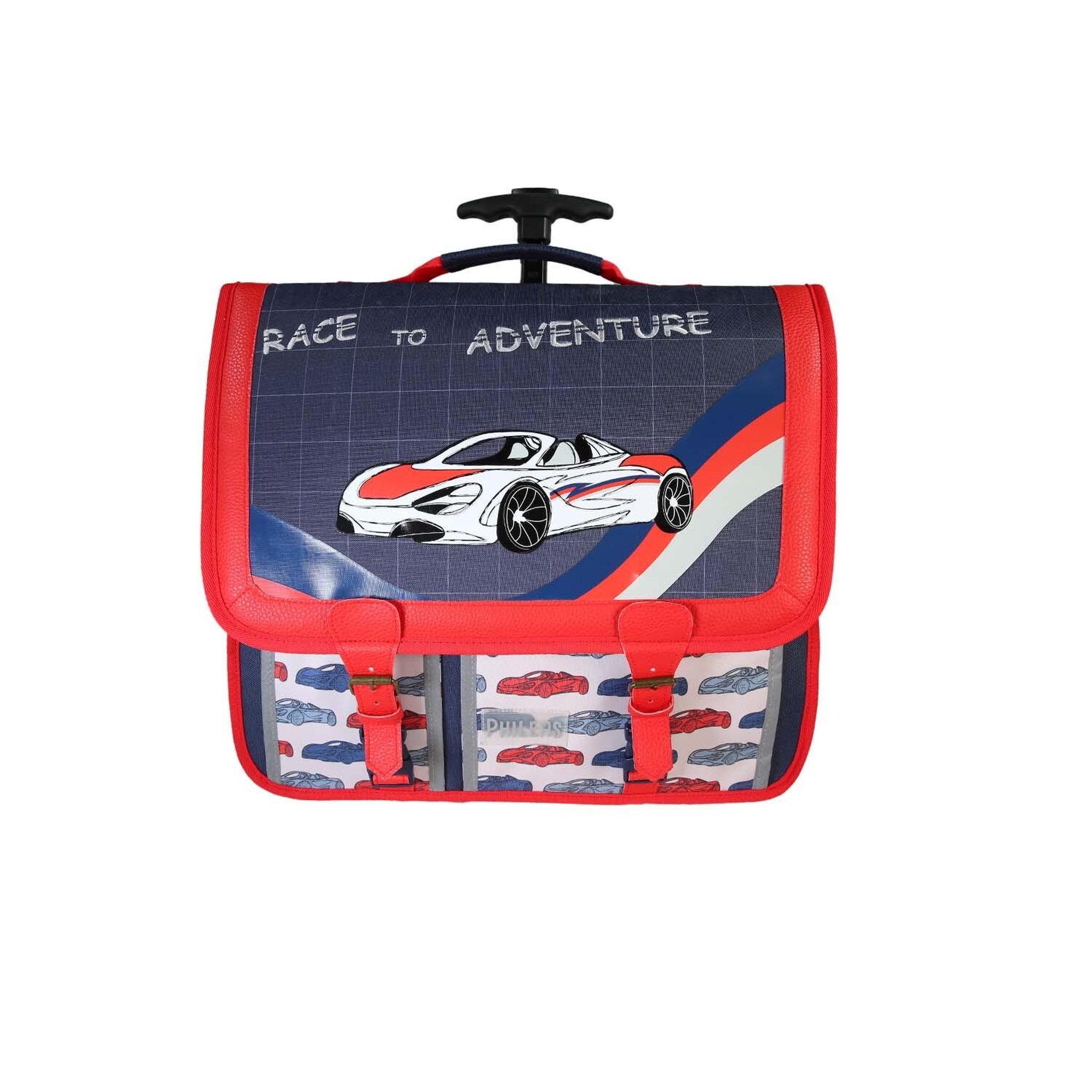 Bagtrotter Phileas – cartable à roulettes 41 cm voiture – bleu et rouge – garçon – 2 compartiments