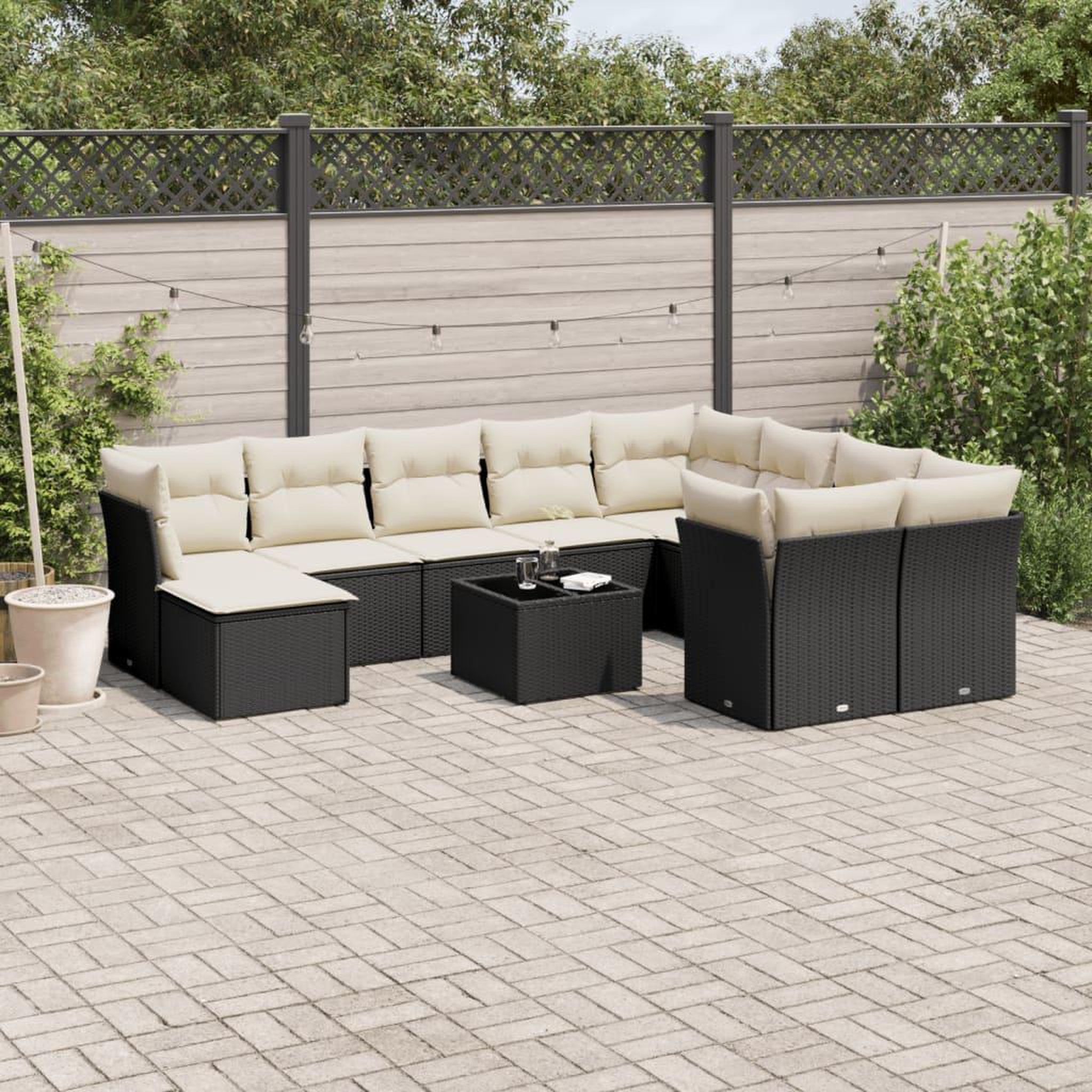 VIDAXL Salon de jardin 11 pcs avec coussins noir resine tressee